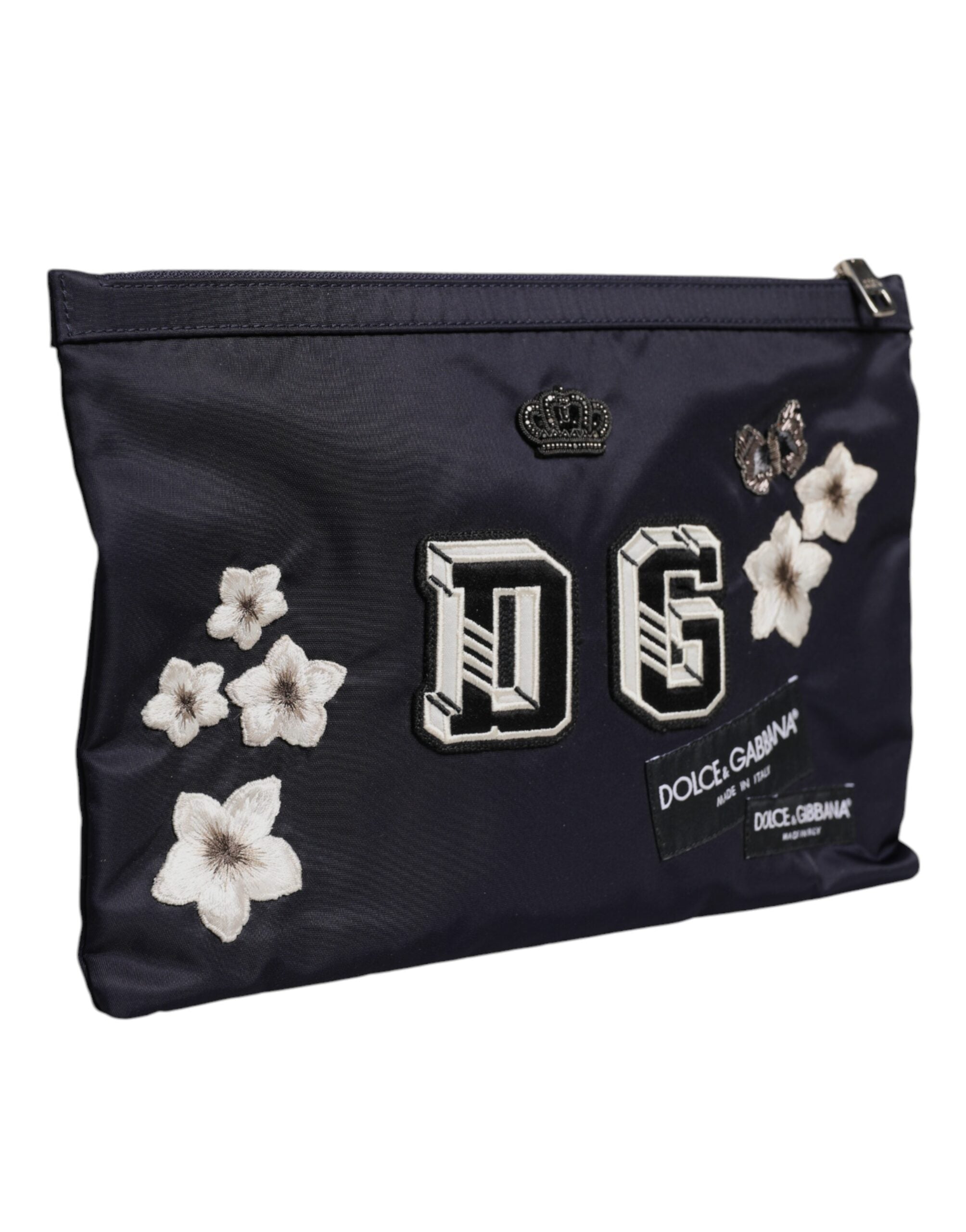 Dolce & Gabbana Blue DG Logo Patch Embellished Pouch Clutch Bag LUNESCAPE