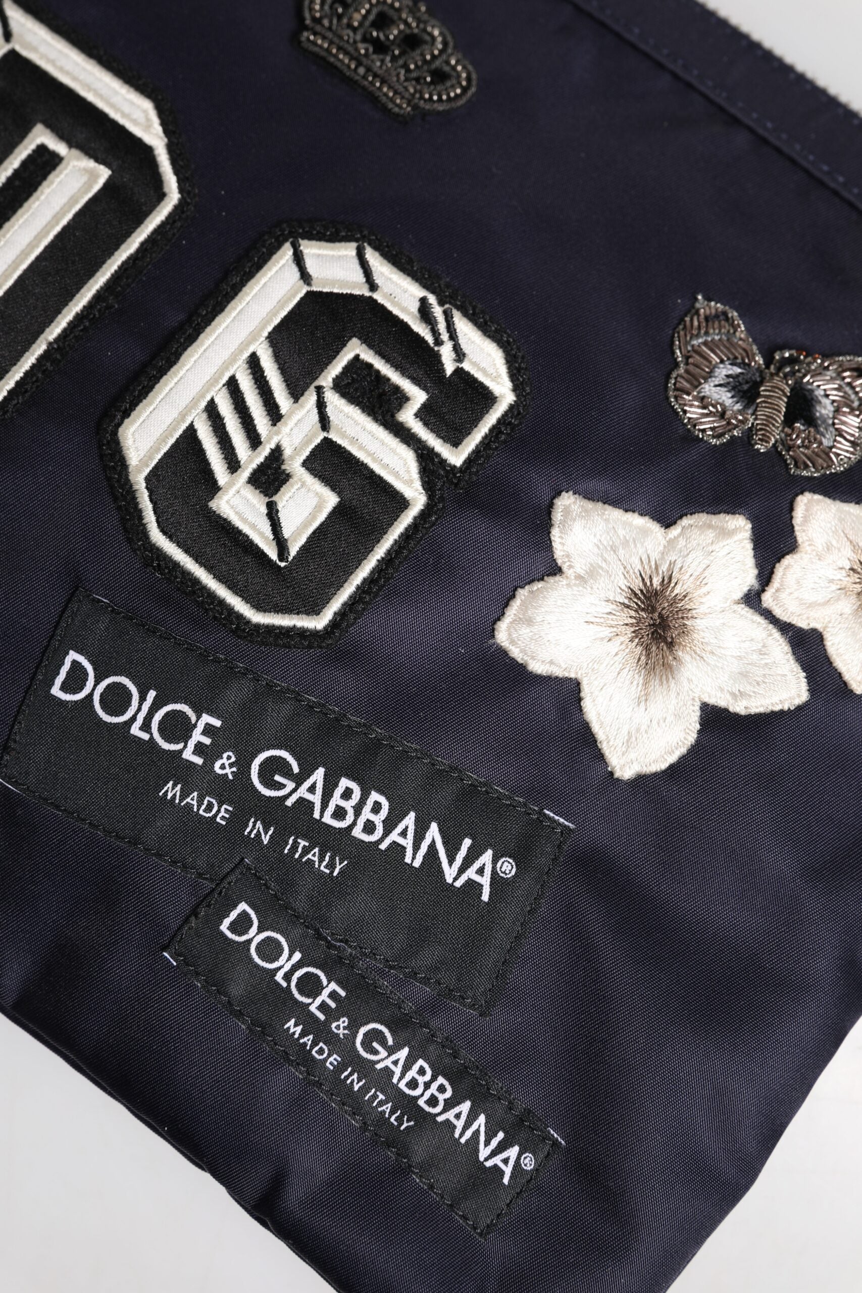 Dolce & Gabbana Blue DG Logo Patch Embellished Pouch Clutch Bag LUNESCAPE