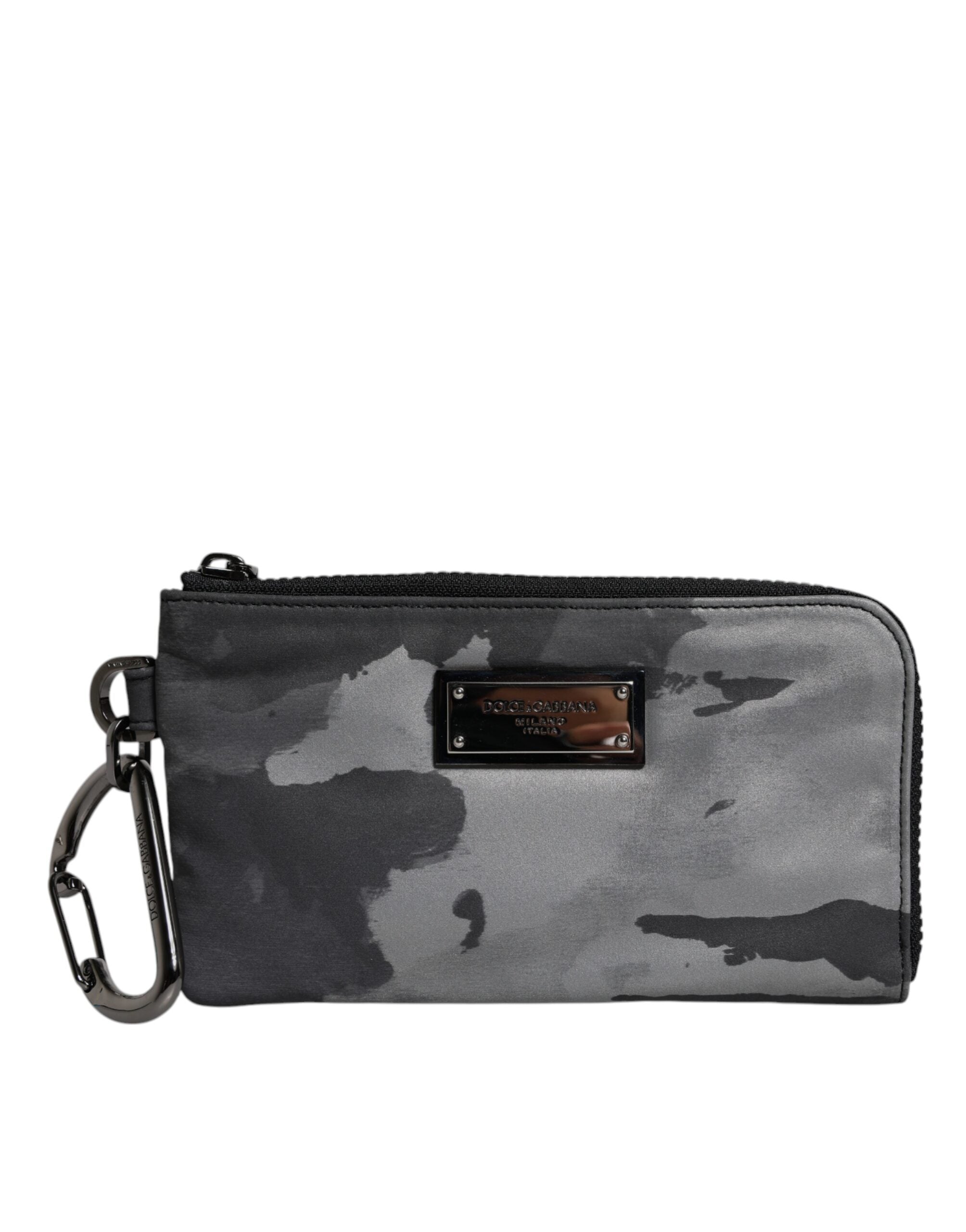 Dolce & Gabbana Black Gray Camouflage Logo Plaque Keyring Pouch LUNESCAPE