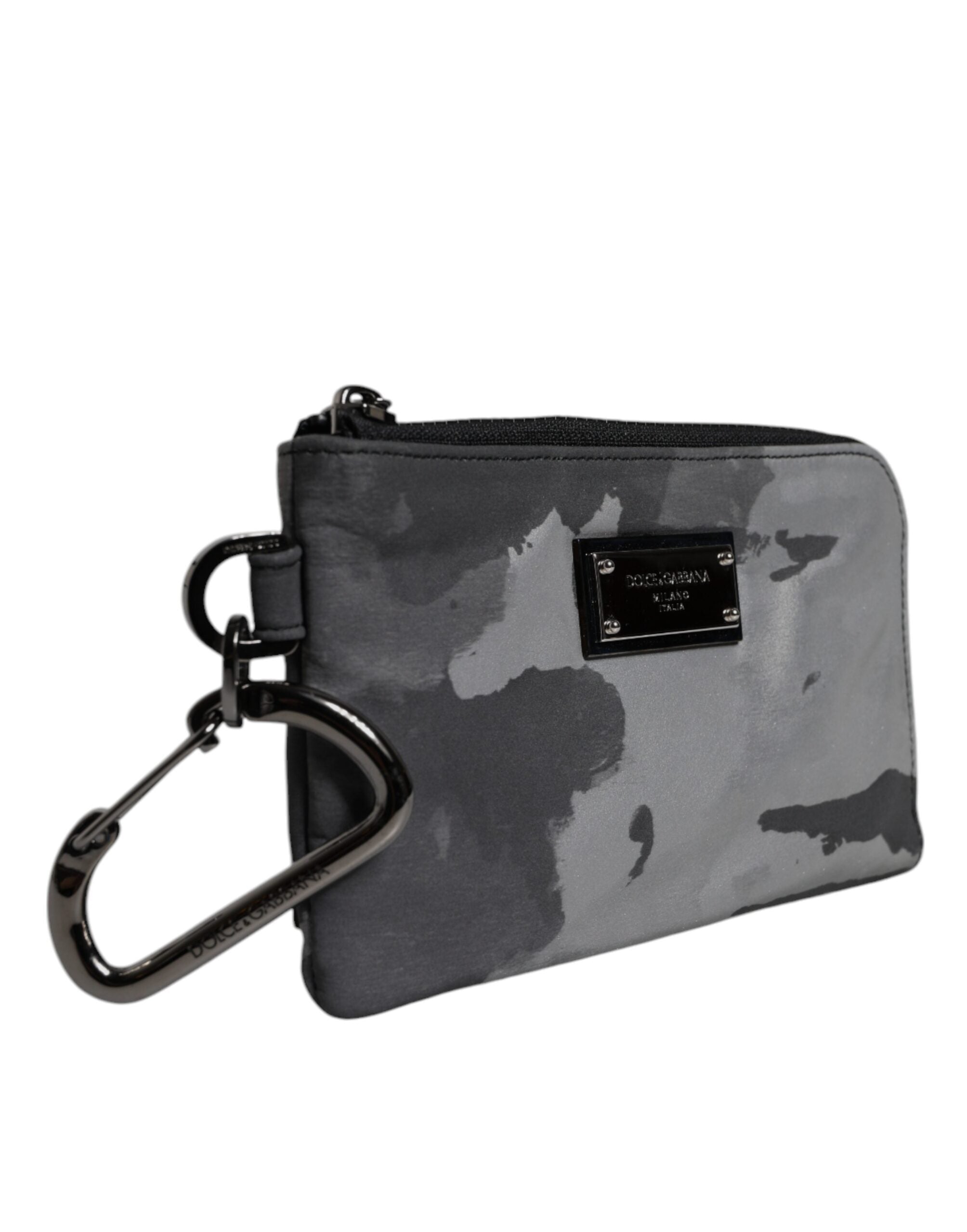 Dolce & Gabbana Black Gray Camouflage Logo Plaque Keyring Pouch LUNESCAPE
