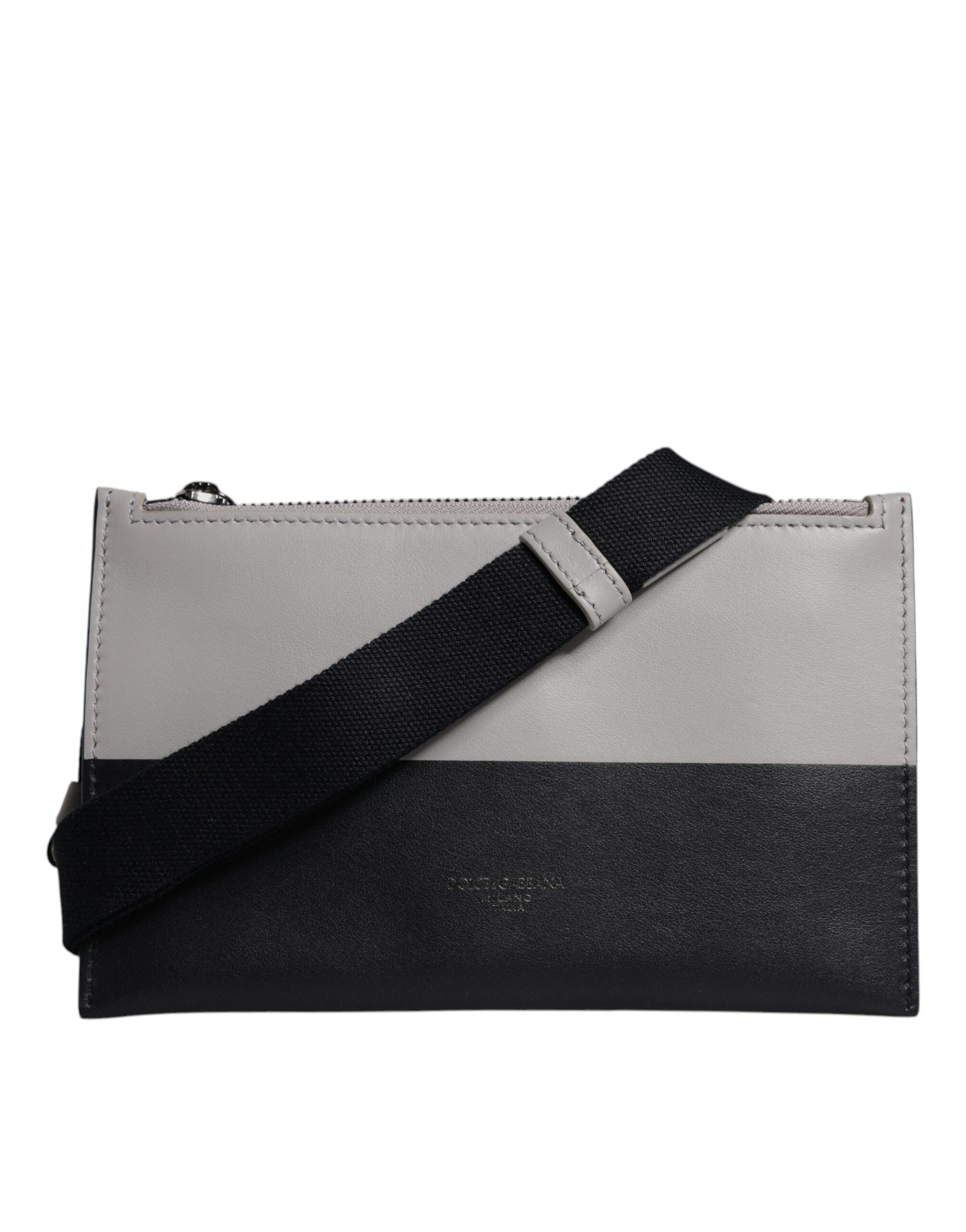 Dolce & Gabbana Black White Leather Logo Embossed Crossbody Bag LUNESCAPE