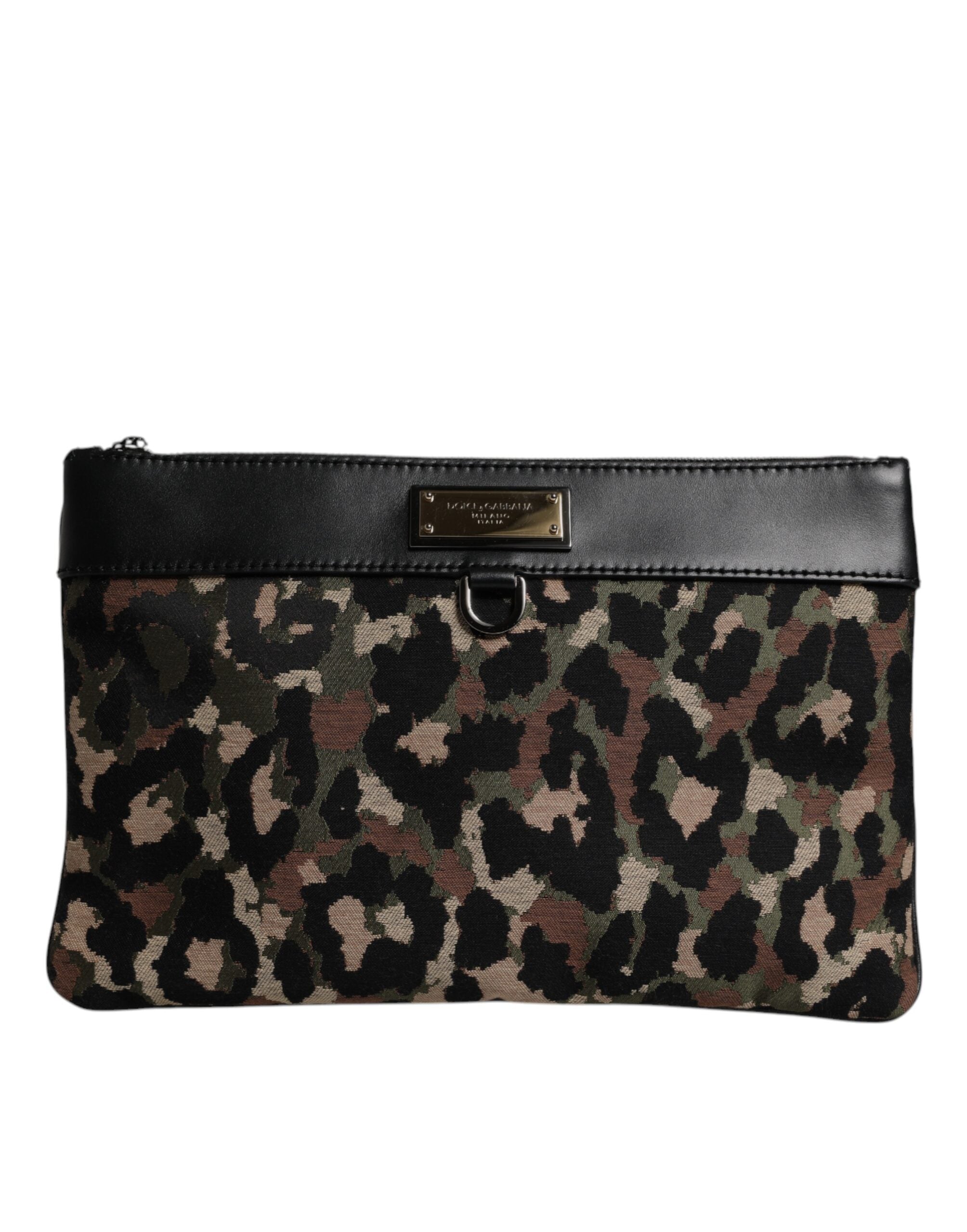 Dolce & Gabbana Multicolor Leopard Jacquard Print Logo Plaque Pouch Bag LUNESCAPE