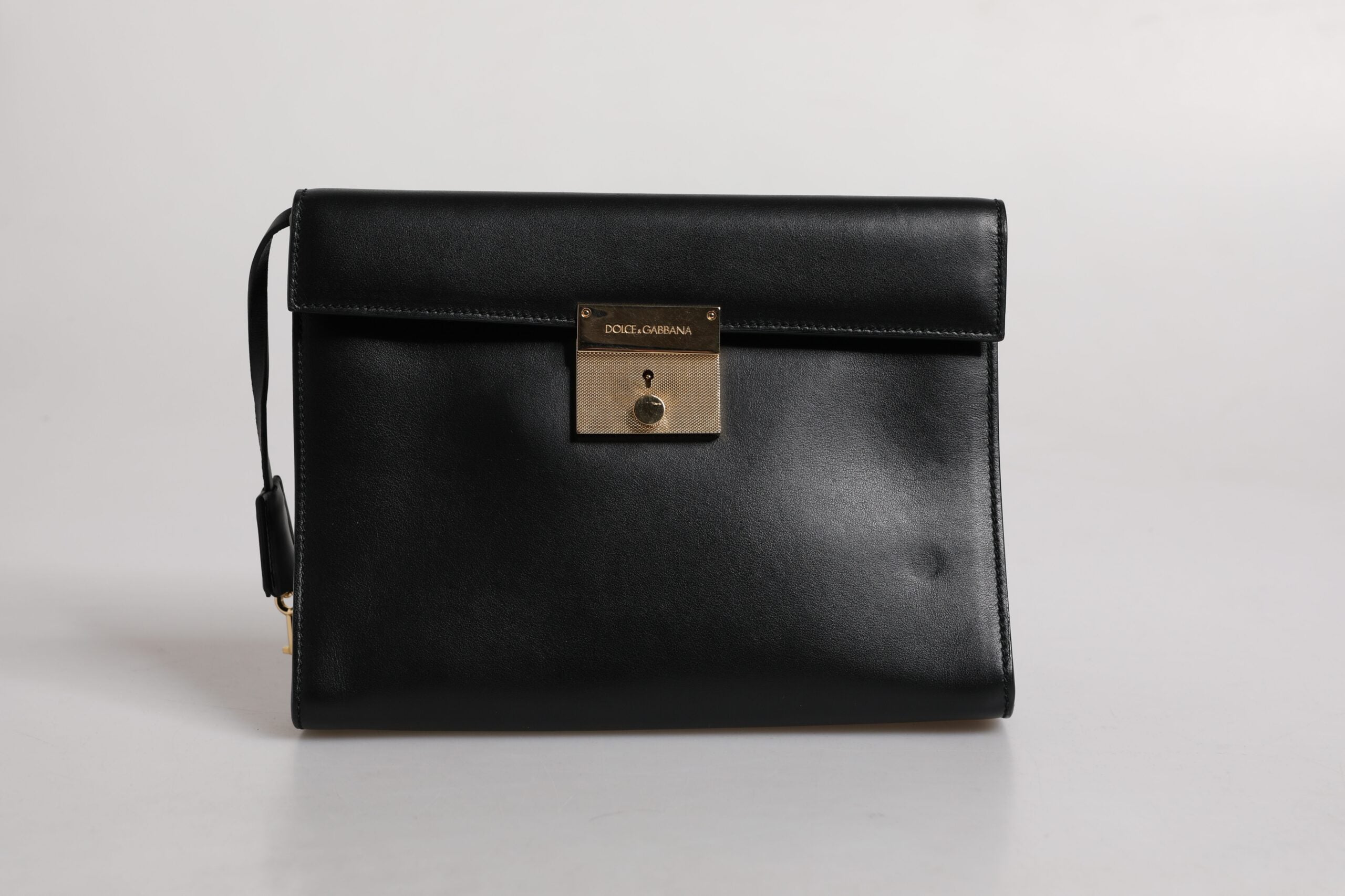 Dolce & Gabbana Black Leather Logo Plaque Document Briefcase Bag LUNESCAPE