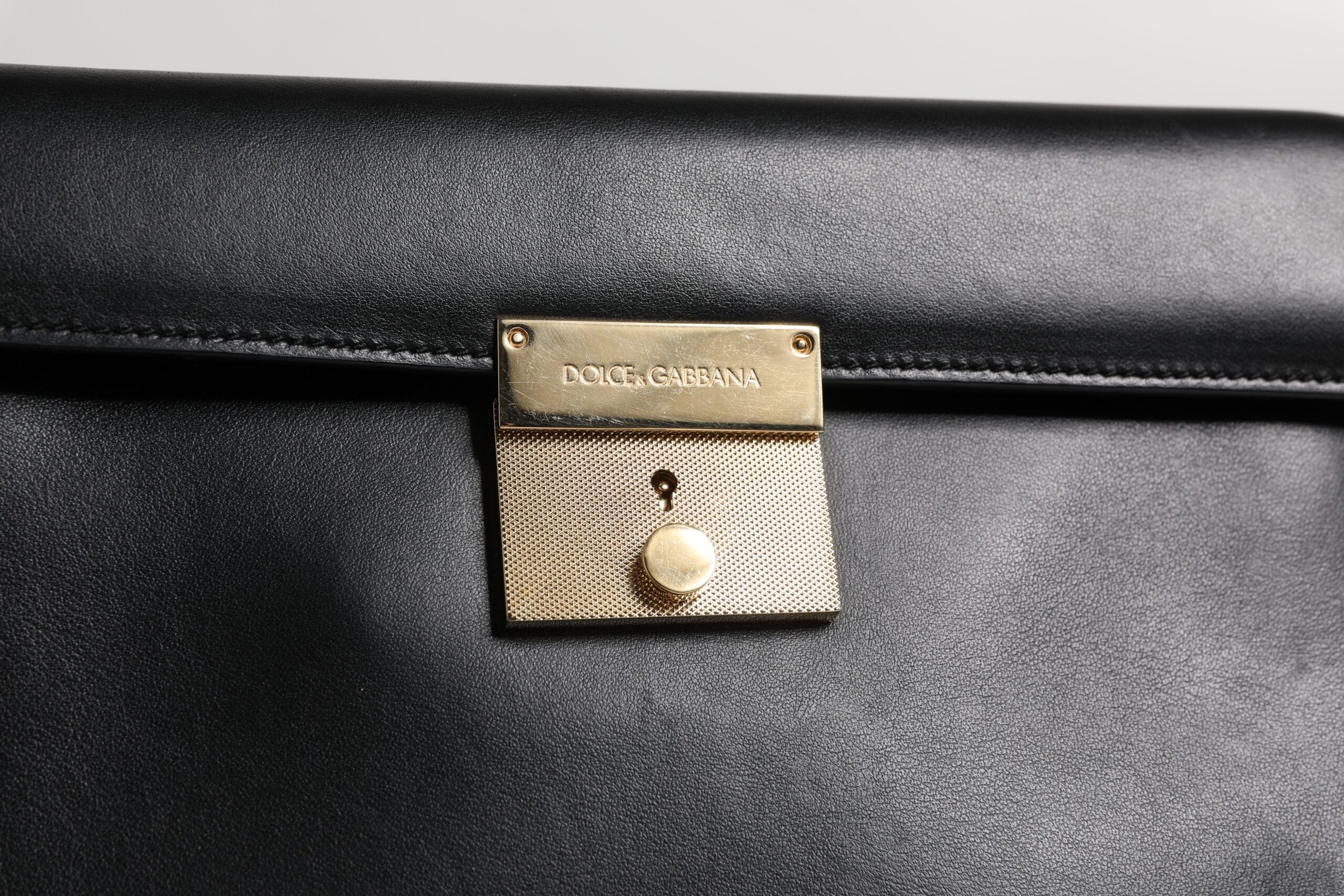 Dolce & Gabbana Black Leather Logo Plaque Document Briefcase Bag LUNESCAPE
