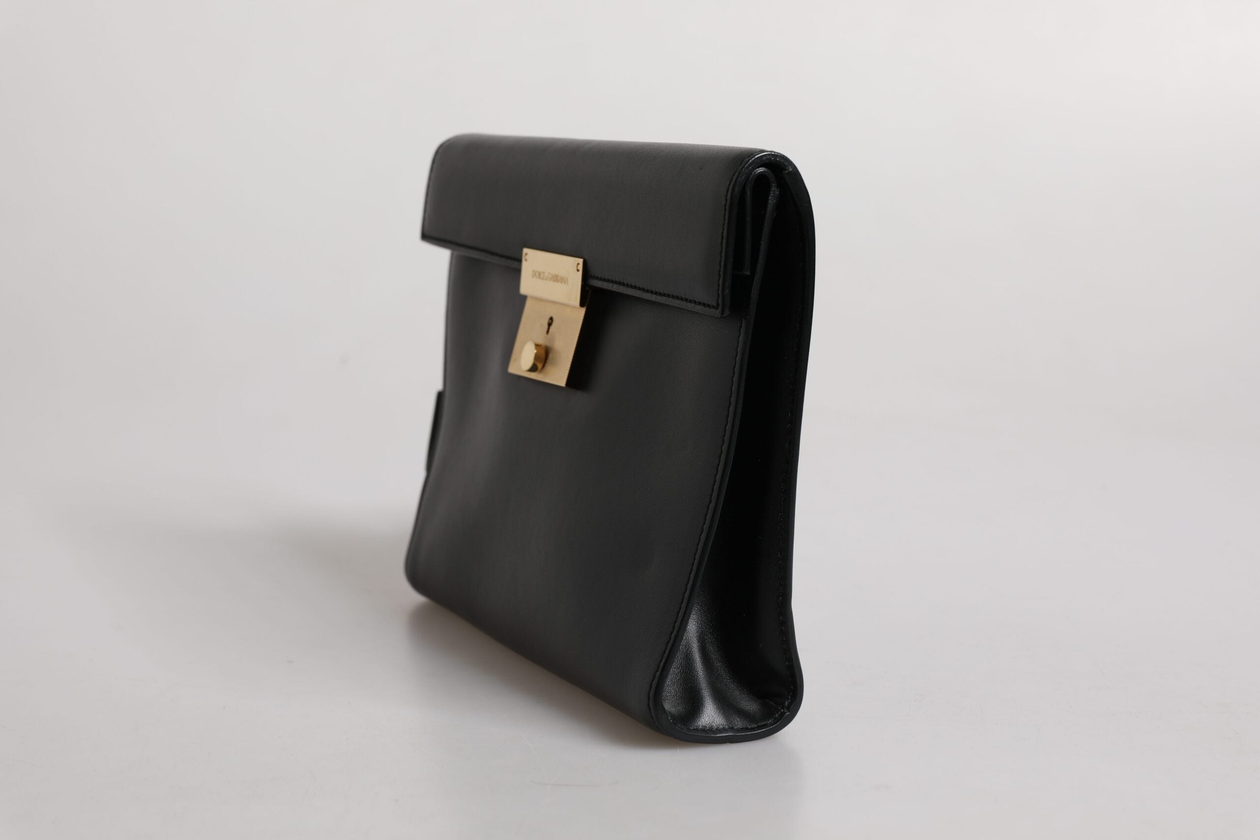 Dolce & Gabbana Black Leather Logo Plaque Document Briefcase Bag LUNESCAPE