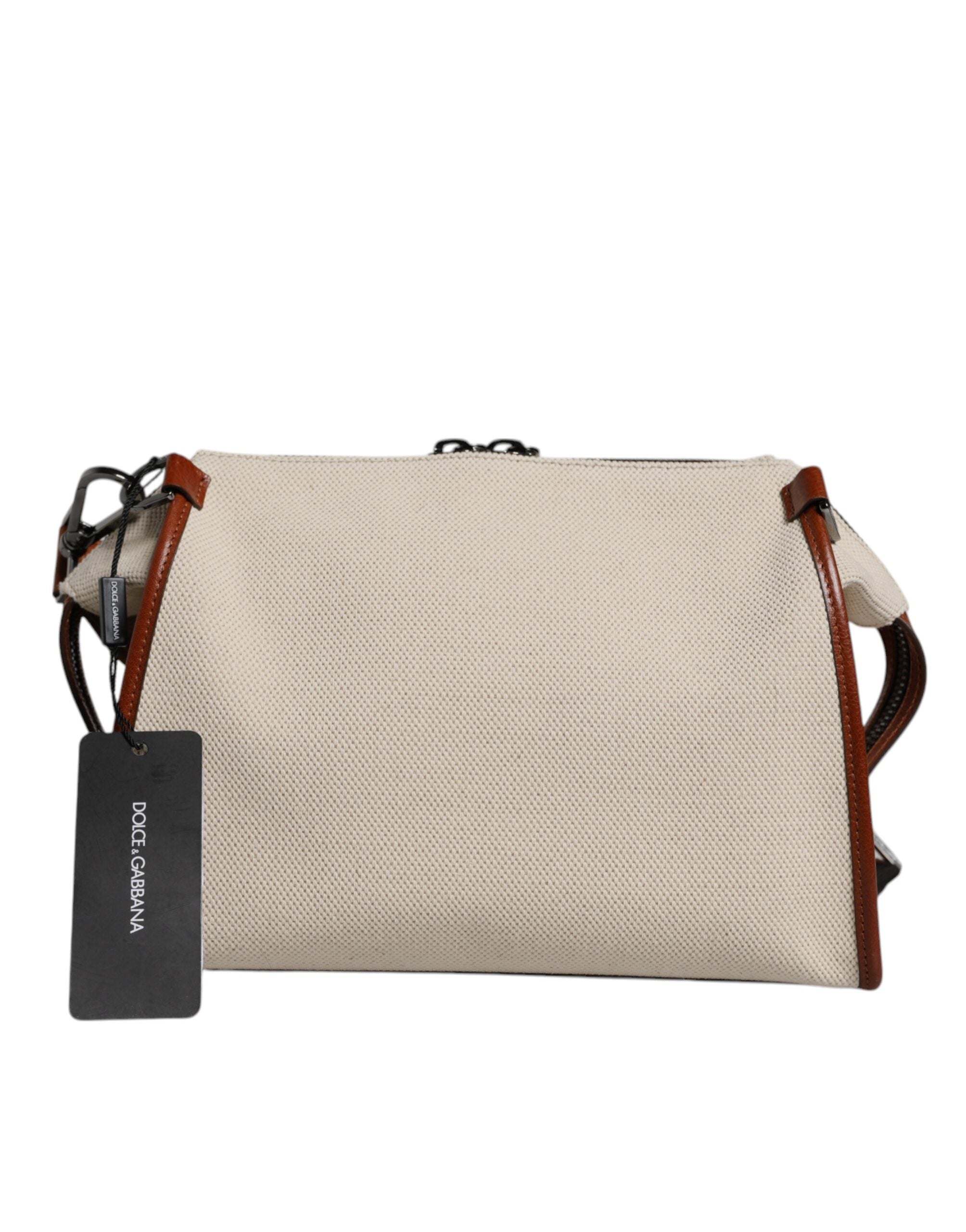 Dolce & Gabbana Beige Cotton Leather Duffle Weekender Bag LUNESCAPE