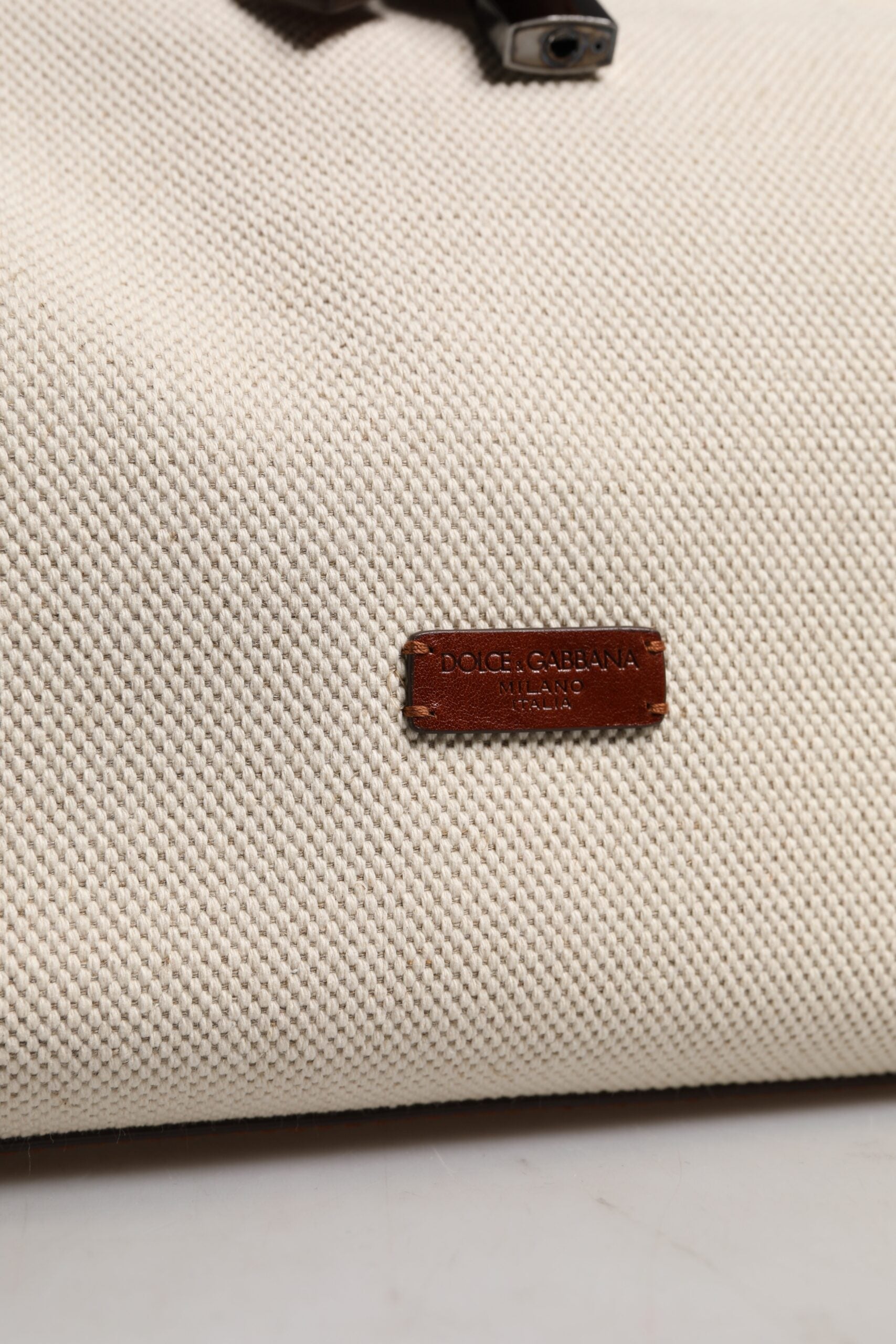 Dolce & Gabbana Beige Cotton Leather Duffle Weekender Bag LUNESCAPE