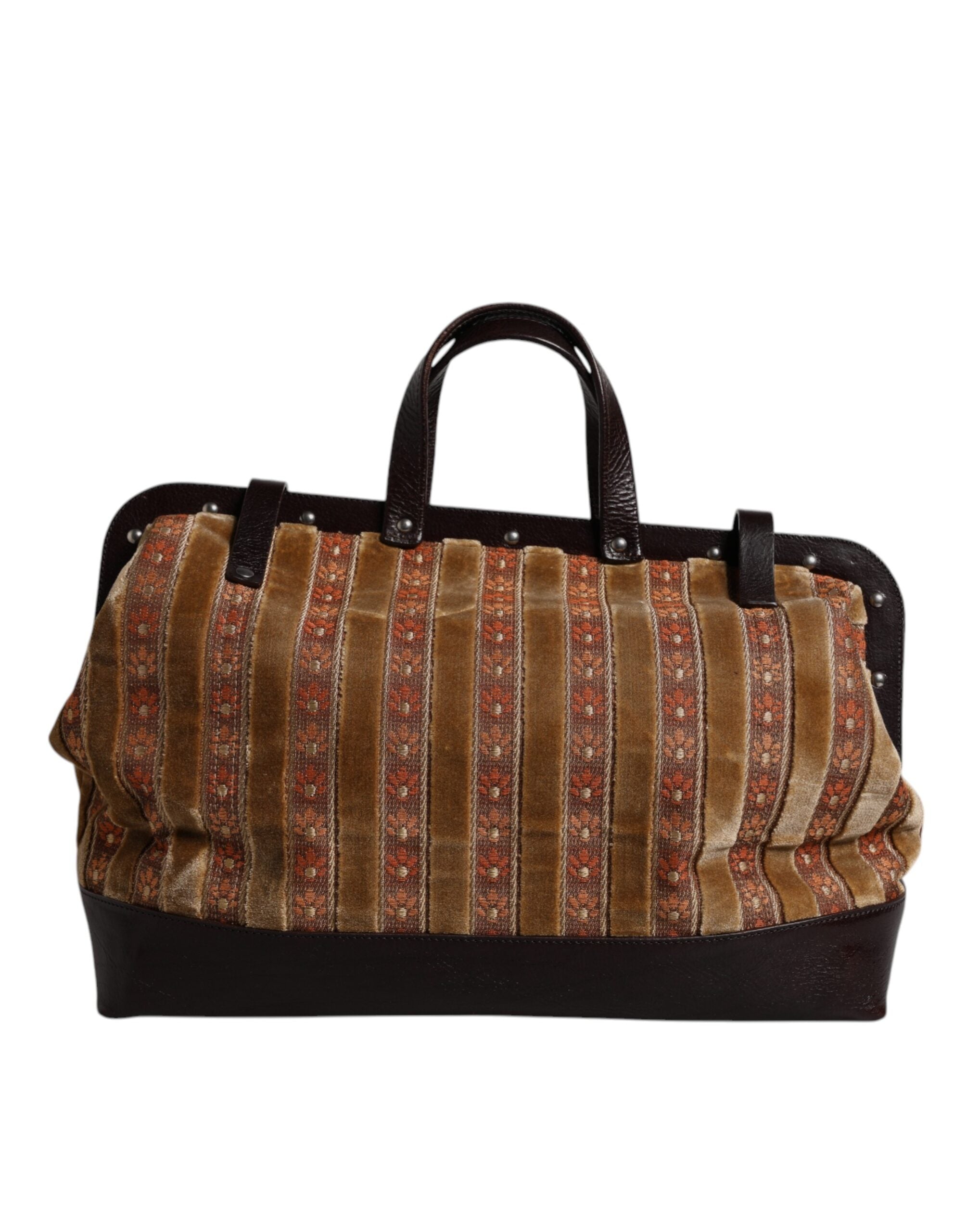 Dolce & Gabbana Beige Maroon Velvet Leather Jacquard Travel Handbag Bag LUNESCAPE