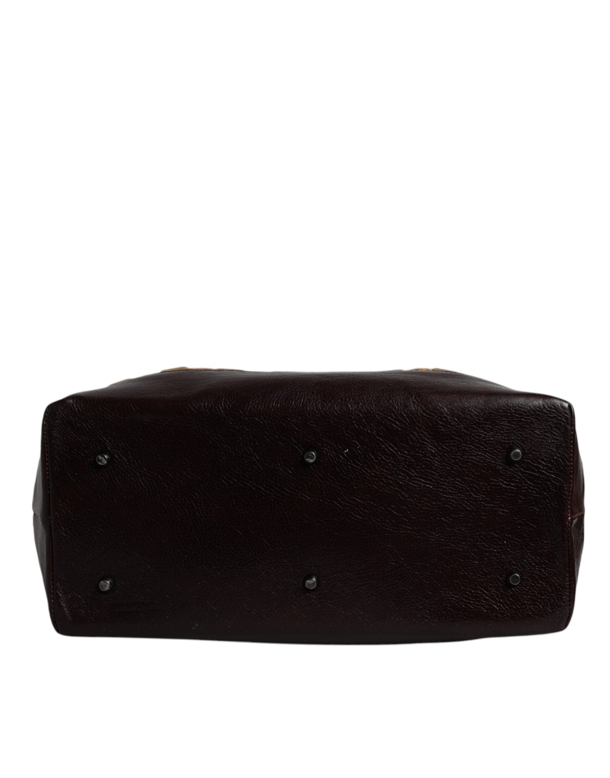 Dolce & Gabbana Beige Maroon Velvet Leather Jacquard Travel Bag