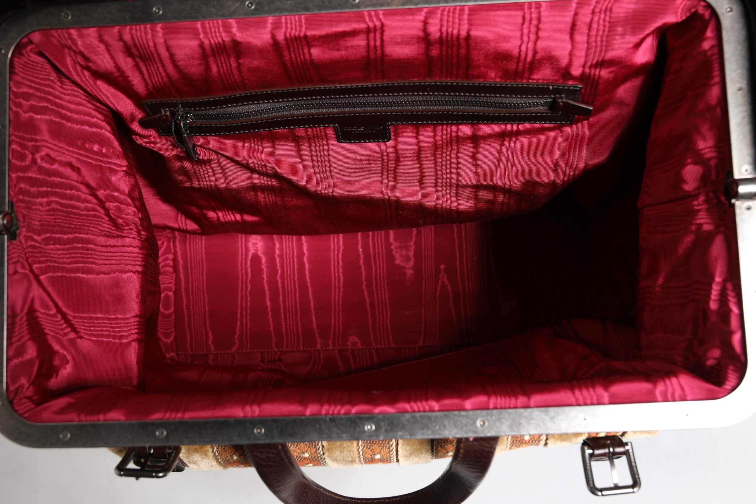 Dolce & Gabbana Beige Maroon Velvet Leather Jacquard Travel Bag