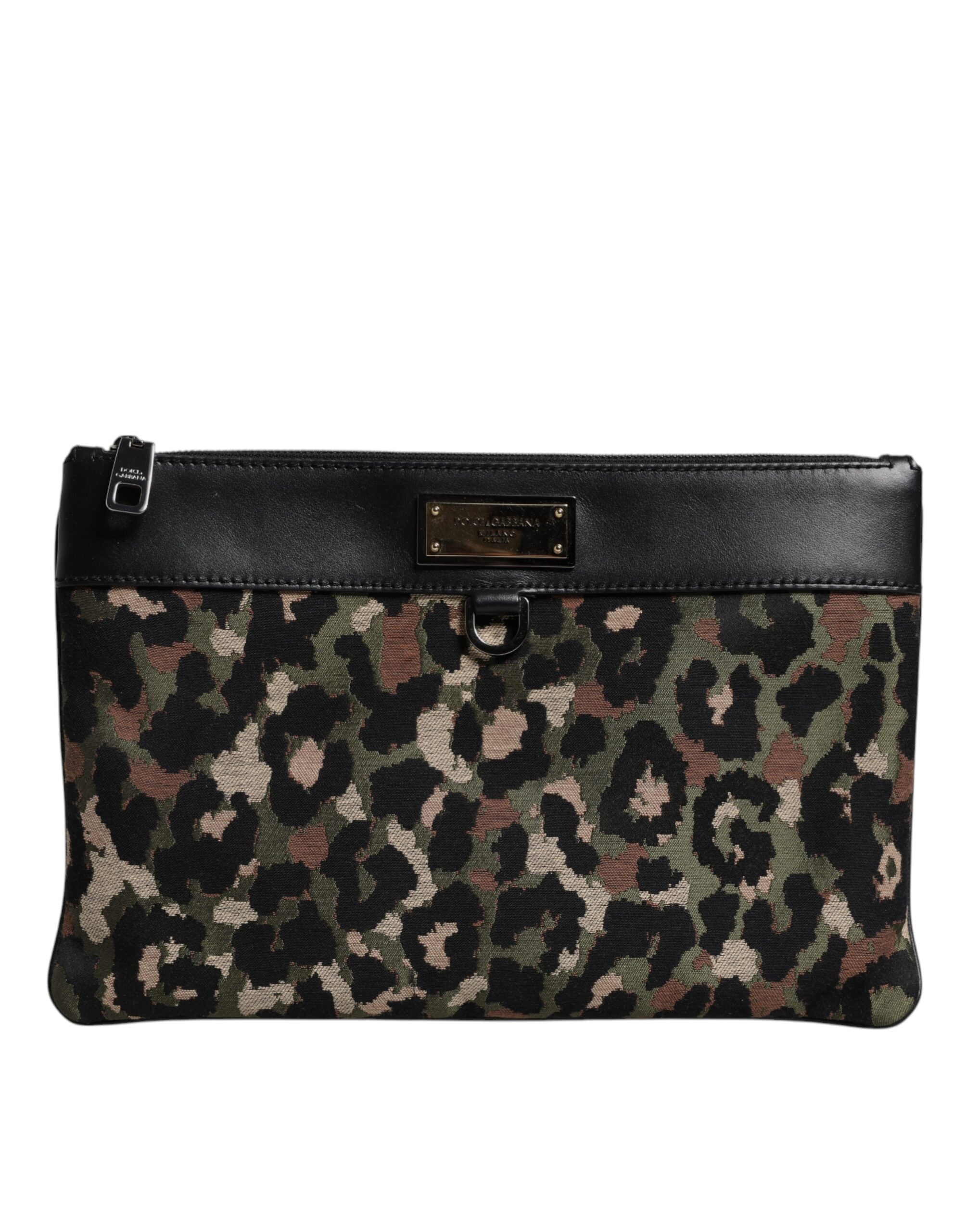 Dolce & Gabbana Multicolor Leopard Jacquard Print Logo Plaque Pouch Bag LUNESCAPE