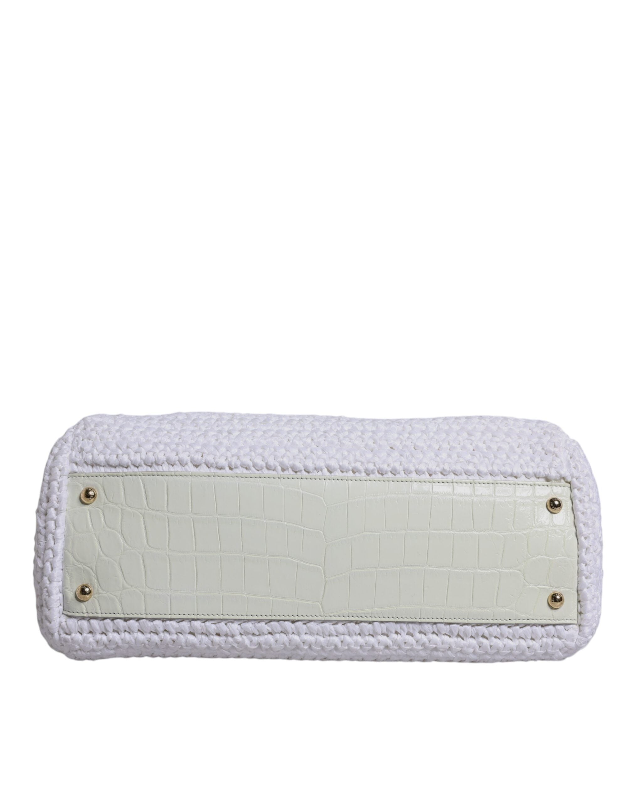 Dolce & Gabbana White Rafia Leather Top Handle Crossbody Bag