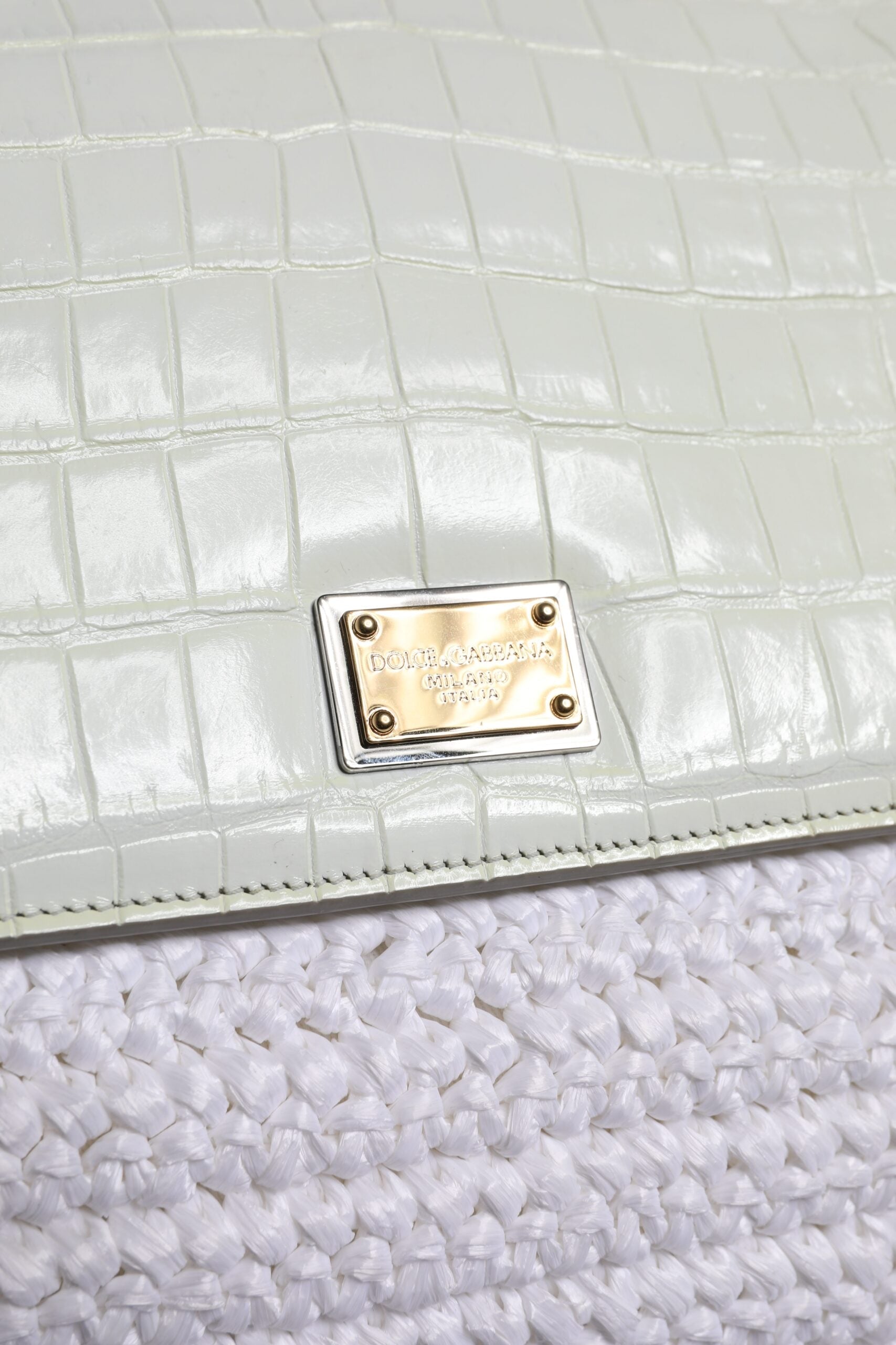 Dolce & Gabbana White Rafia Leather Top Handle Crossbody Bag LUNESCAPE