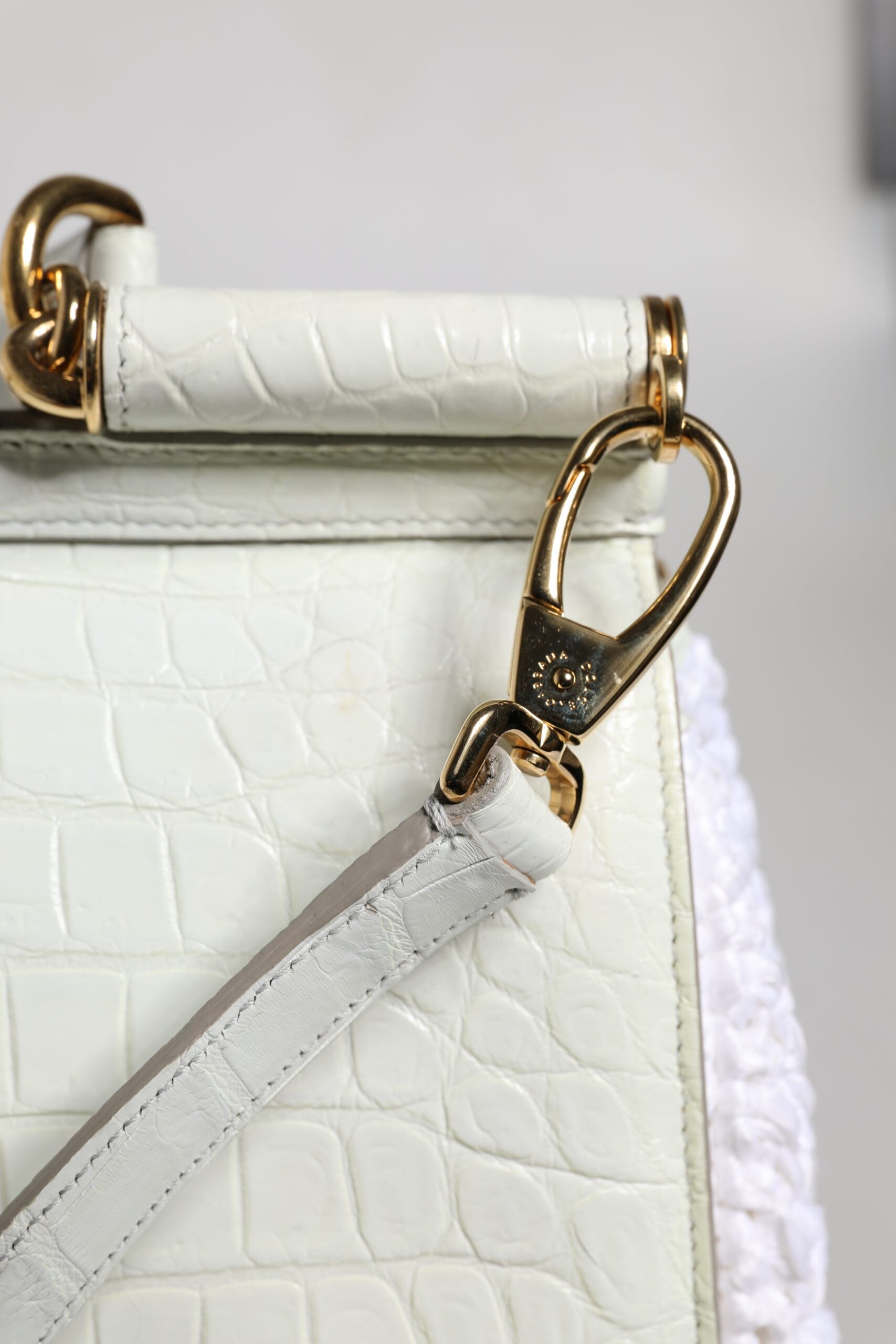 Dolce & Gabbana White Rafia Leather Top Handle Crossbody Bag LUNESCAPE
