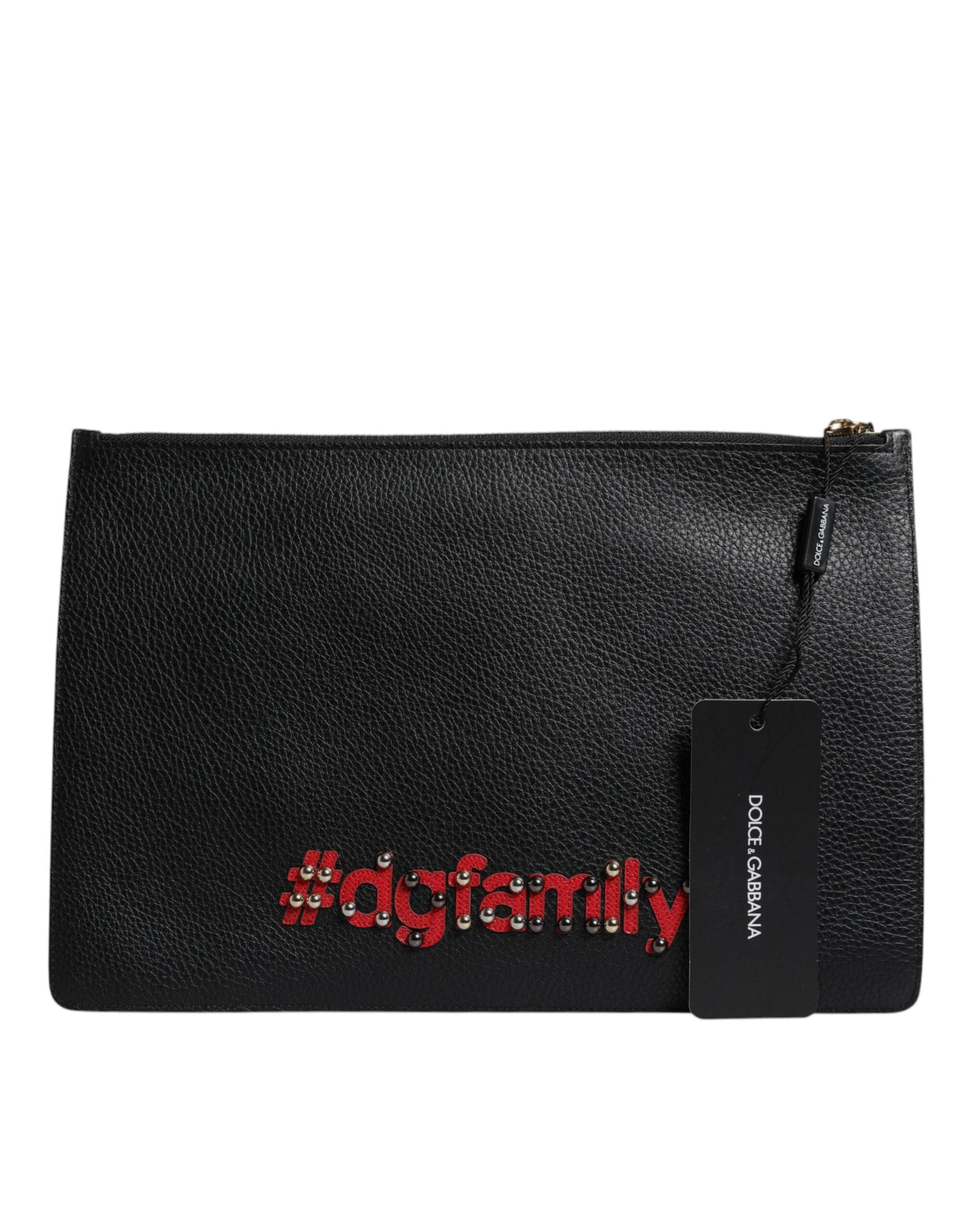 Dolce & Gabbana Black #DGFamily Embellished Leather Clutch Bag LUNESCAPE