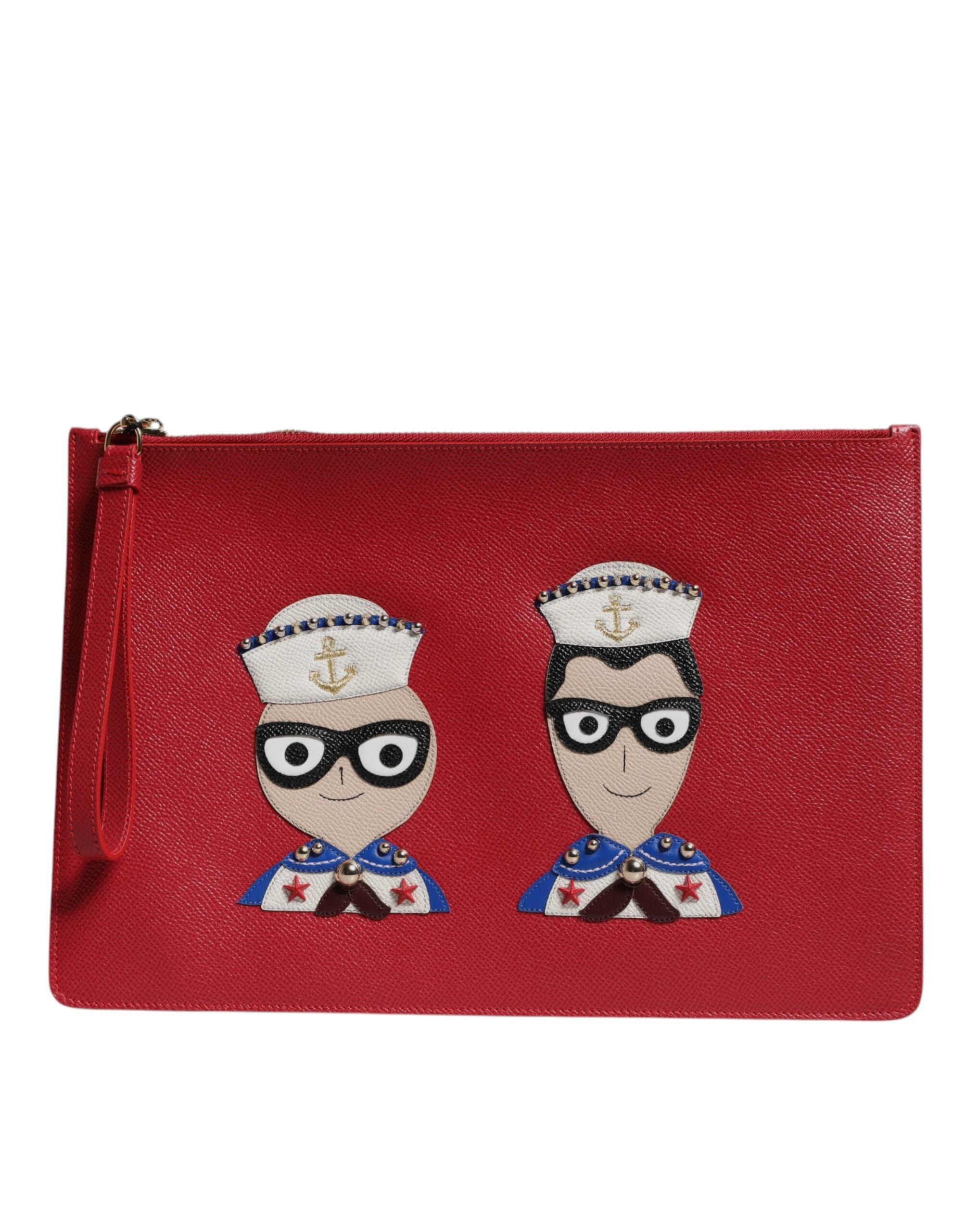 Dolce & Gabbana Red #DGFamily Embellished Leather Clutch Bag LUNESCAPE