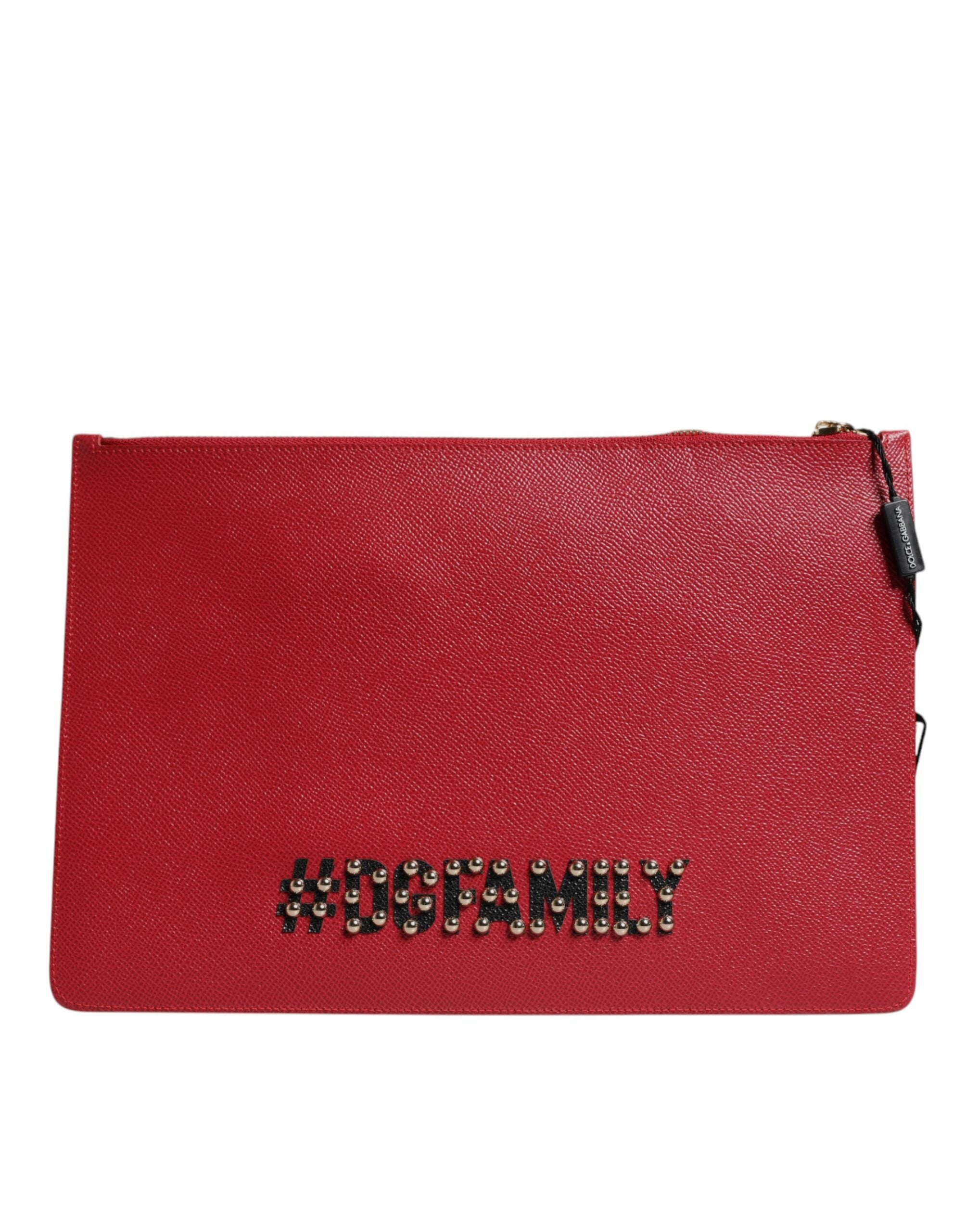 Dolce & Gabbana Red #DGFamily Embellished Leather Clutch Bag LUNESCAPE
