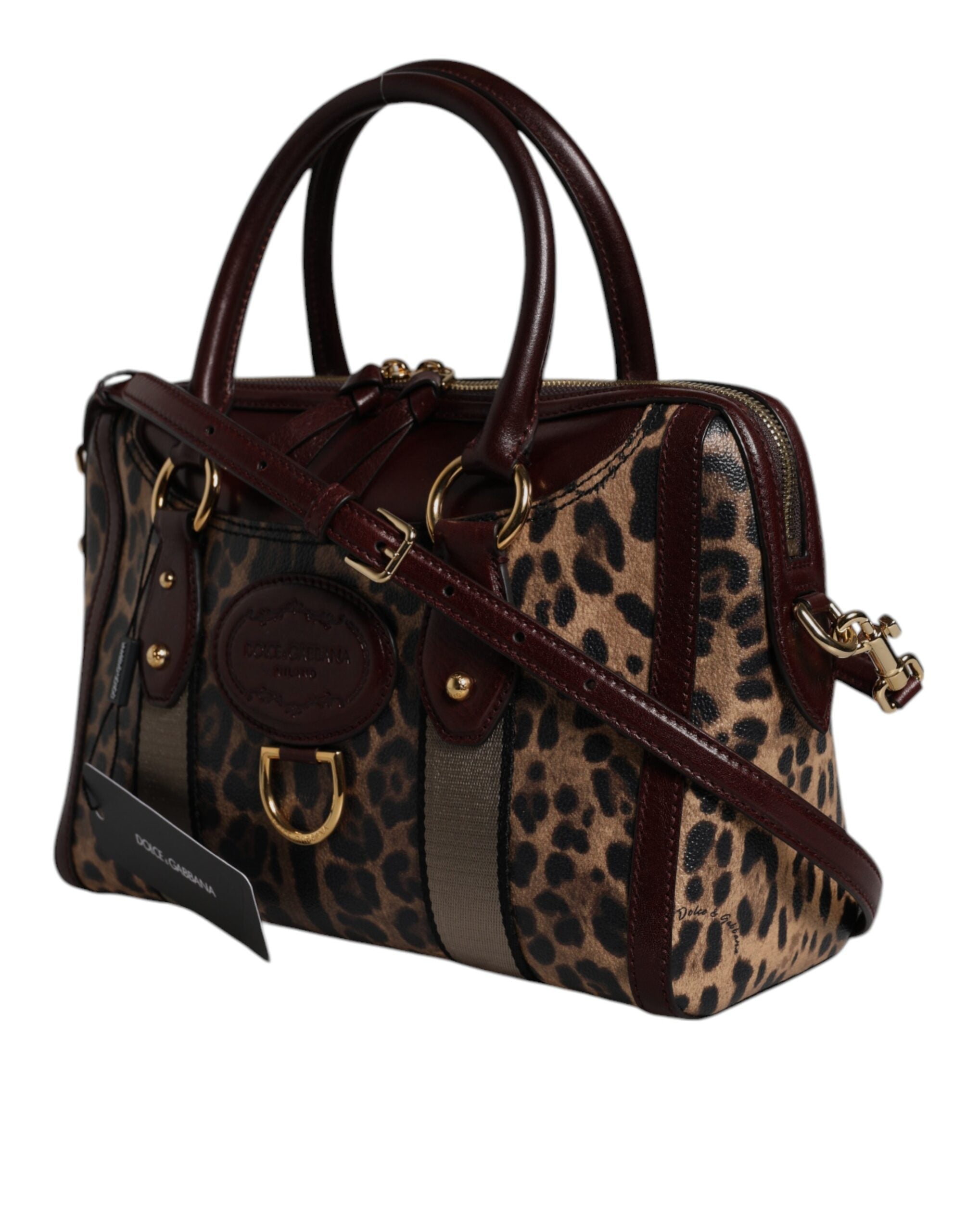 Dolce & Gabbana Brown Leopard Leather Shoulder Strap Duffel Bag LUNESCAPE