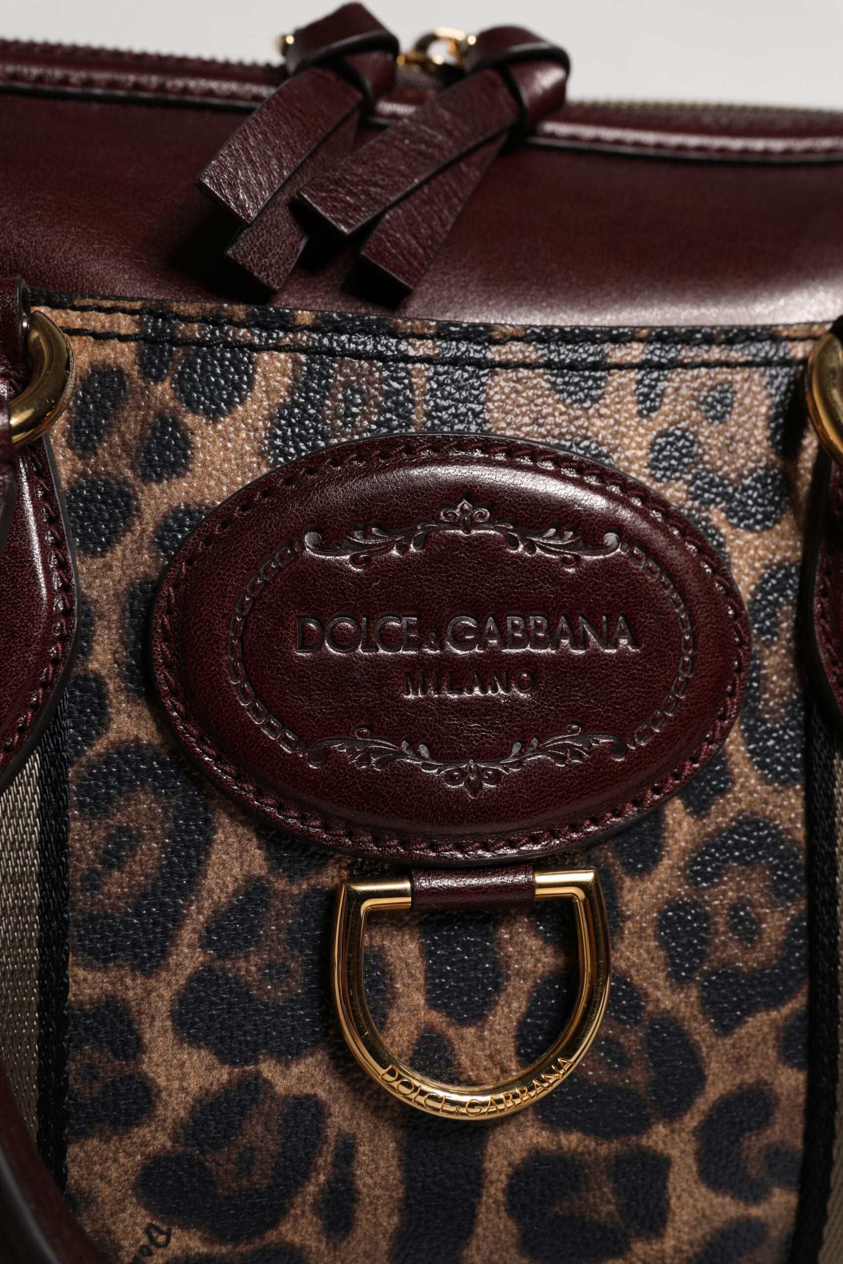 Dolce & Gabbana Brown Leopard Leather Shoulder Strap Duffel Bag LUNESCAPE