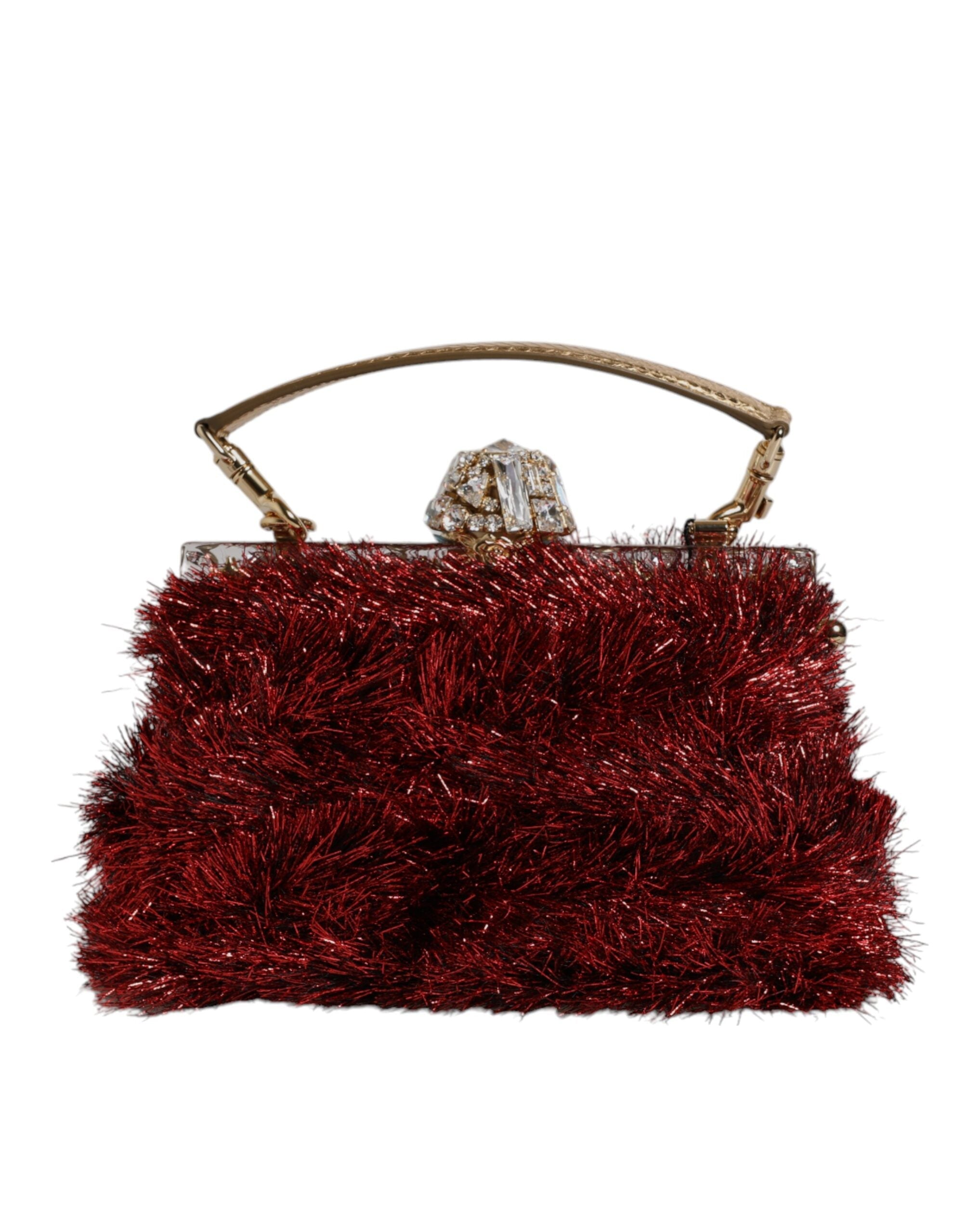 Dolce & Gabbana Red Gold Chain VANDA Tinsel Crystals Evening Clutch Bag LUNESCAPE