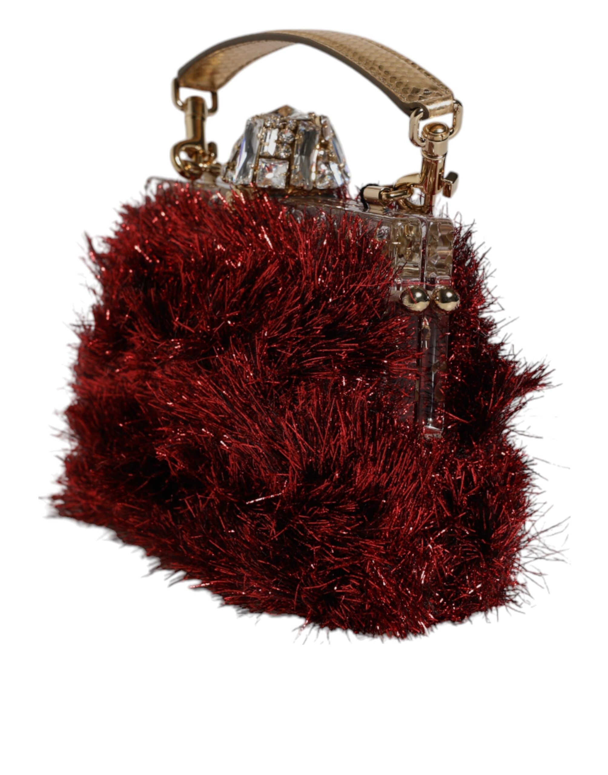 Dolce & Gabbana Red Gold Chain VANDA Tinsel Crystals Evening Clutch Bag LUNESCAPE