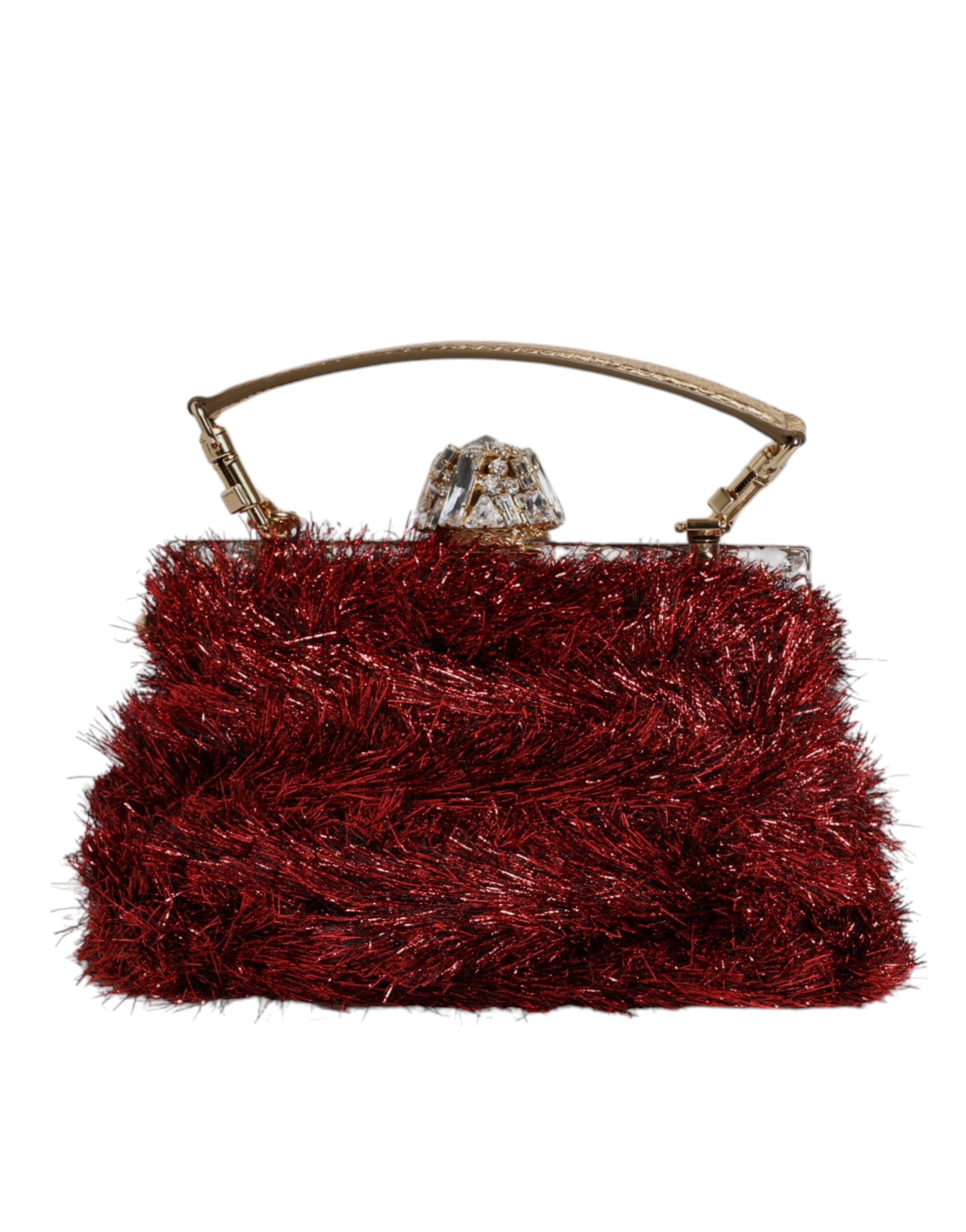 Dolce & Gabbana Red Gold Chain VANDA Tinsel Crystals Evening Clutch Bag LUNESCAPE