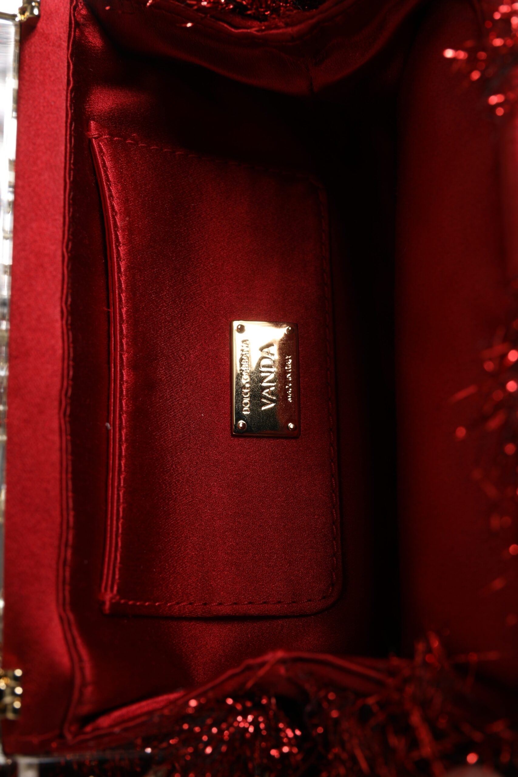 Dolce & Gabbana Red Gold Chain VANDA Tinsel Crystals Evening Clutch Bag LUNESCAPE