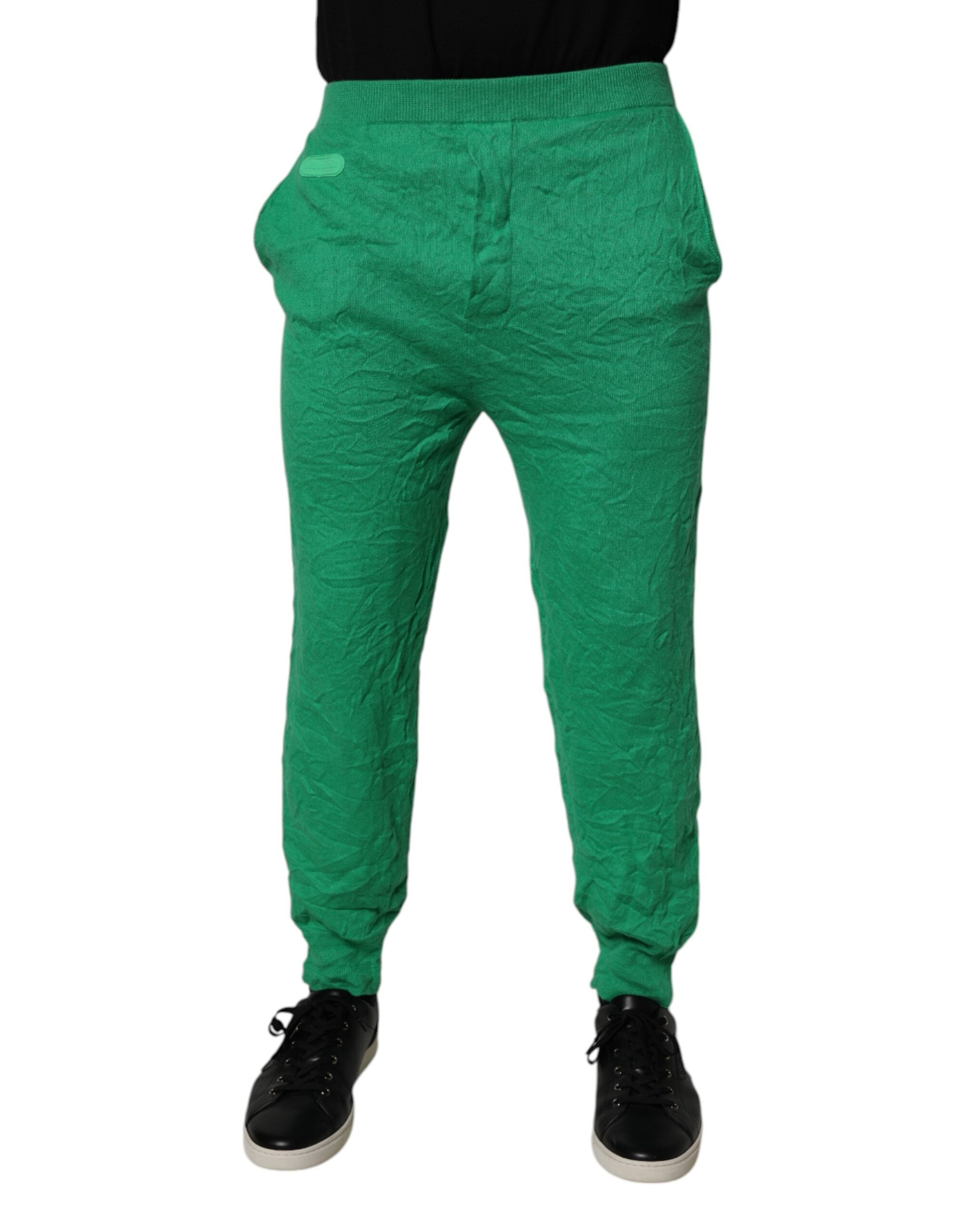 Dsquared² Green Cotton Elastic Waist Men Casual Pants LUNESCAPE