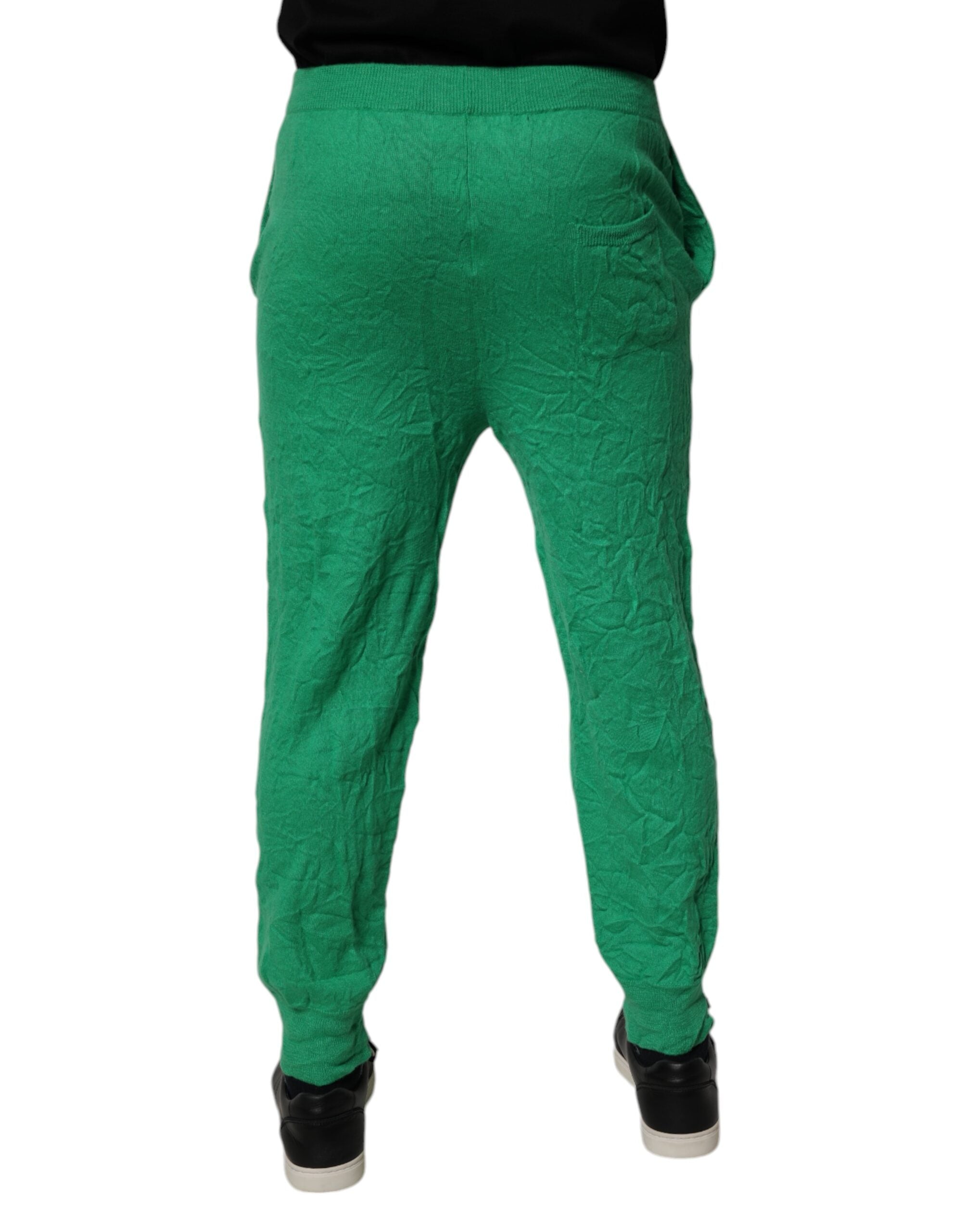 Dsquared² Green Cotton Elastic Waist Men Casual Pants LUNESCAPE