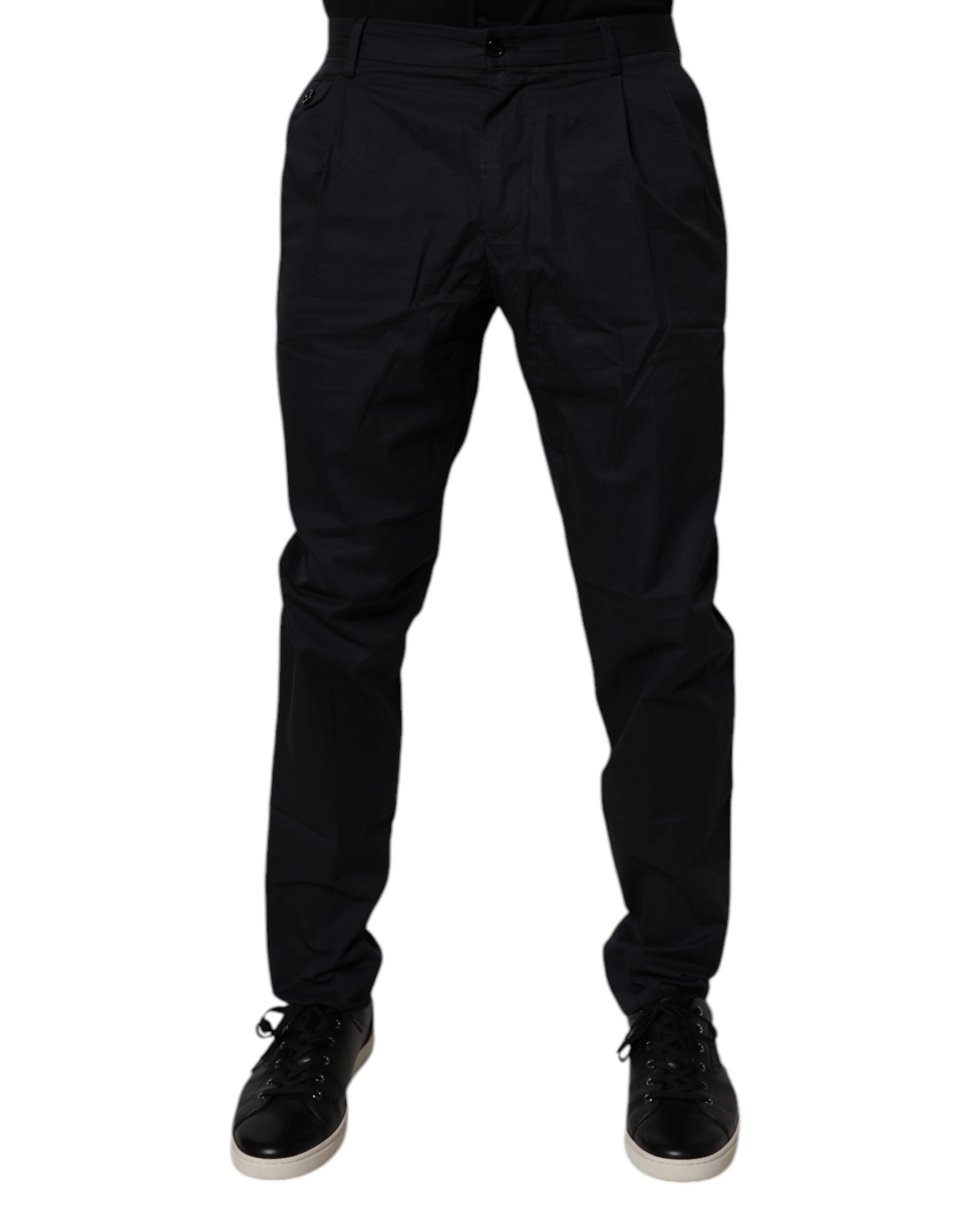 Dolce & Gabbana Dark Blue Cotton Tapered Formal Pants LUNESCAPE