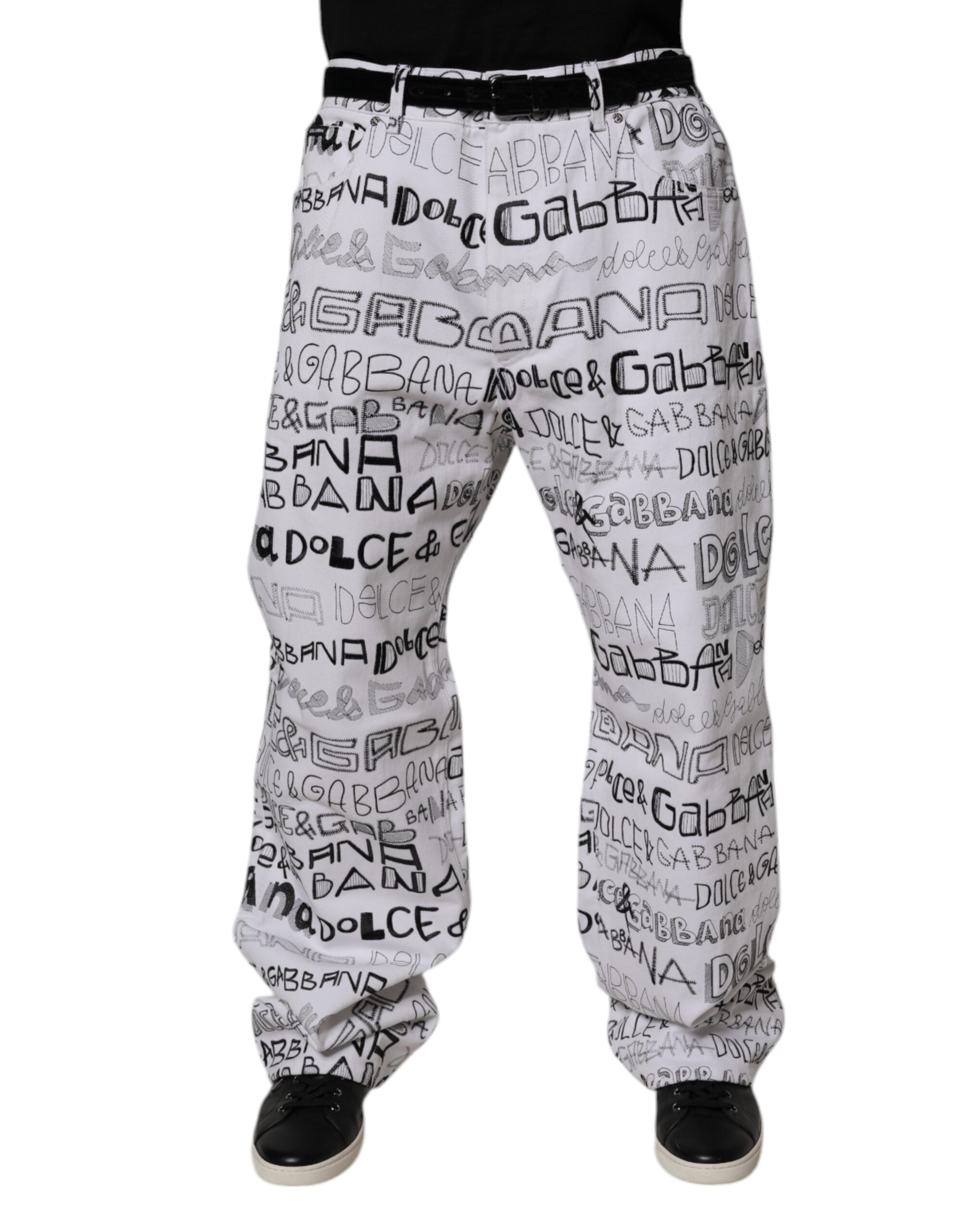 Dolce & Gabbana White Logo Print Straight Men Denim Jeans LUNESCAPE