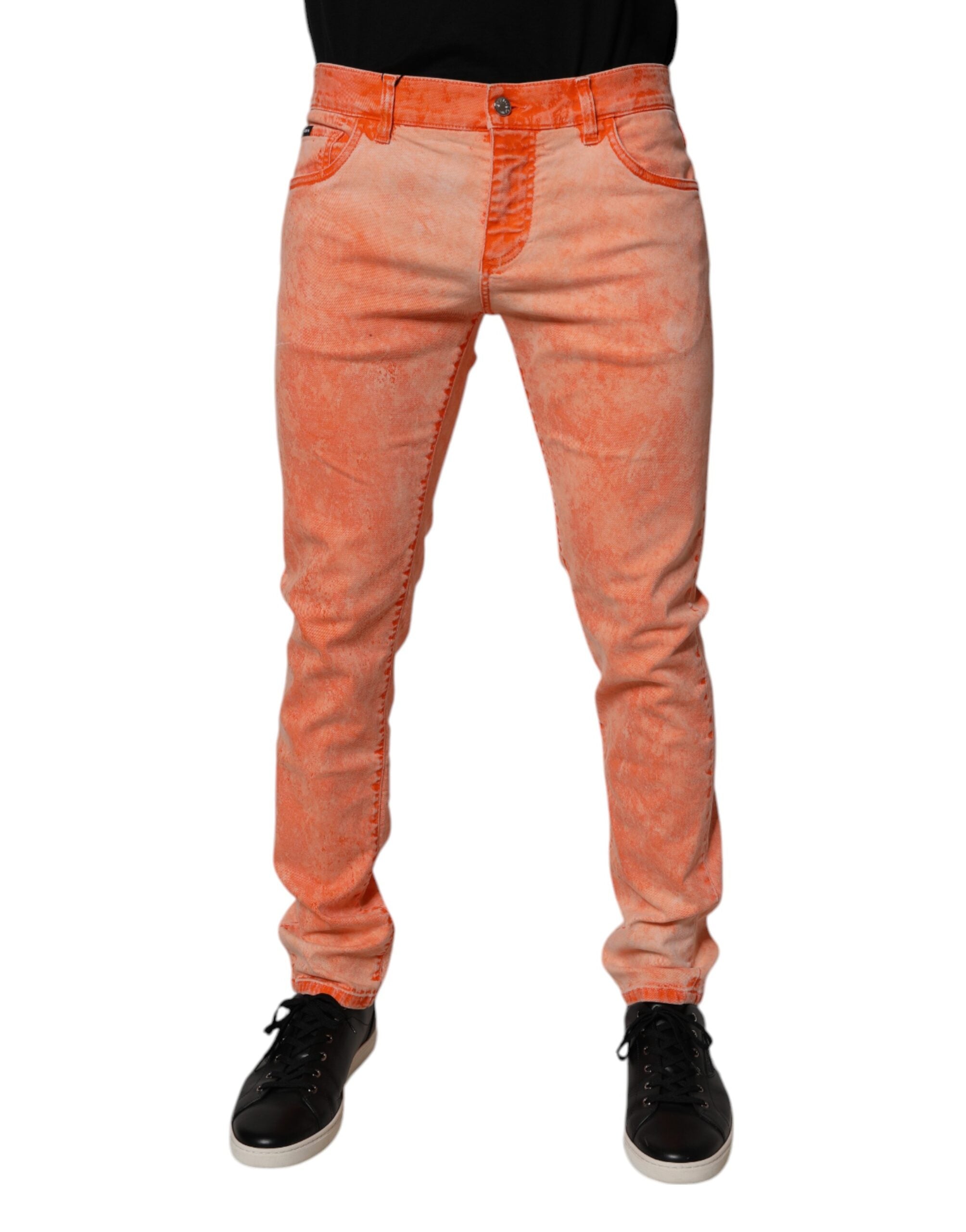 Dolce & Gabbana Orange Tie Dye Cotton Skinny Men Denim Jeans LUNESCAPE