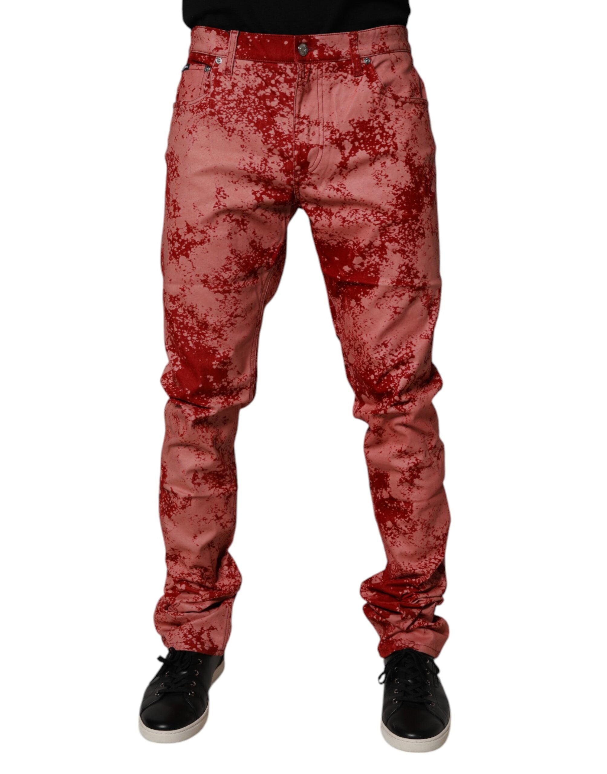 Dolce & Gabbana Red Tie Dye Cotton Skinny Men Denim Jeans LUNESCAPE