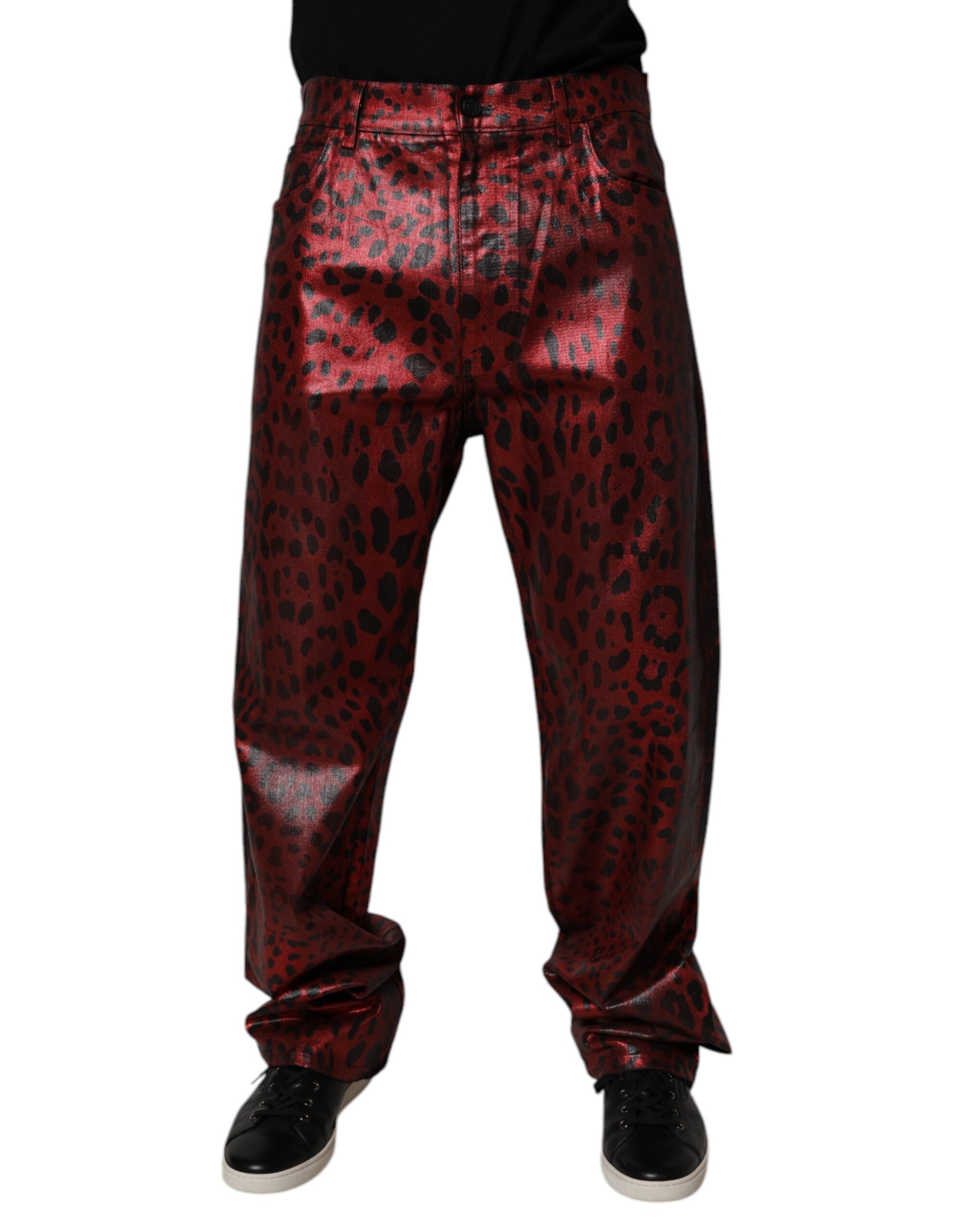 Dolce & Gabbana Red Leopard Cotton Straight Men Denim Jeans LUNESCAPE