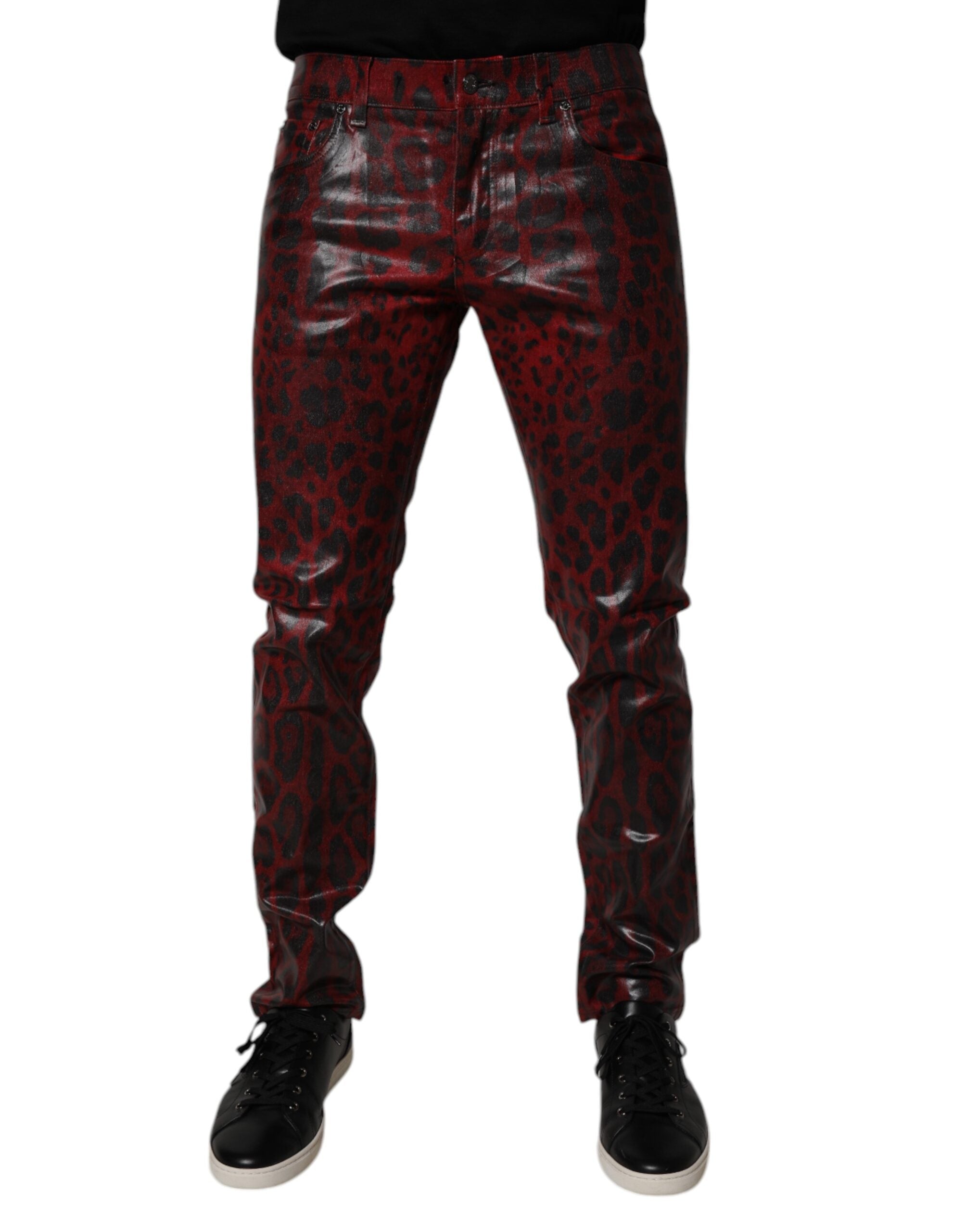 Dolce & Gabbana Red Leopard Cotton Skinny Men Denim Jeans LUNESCAPE