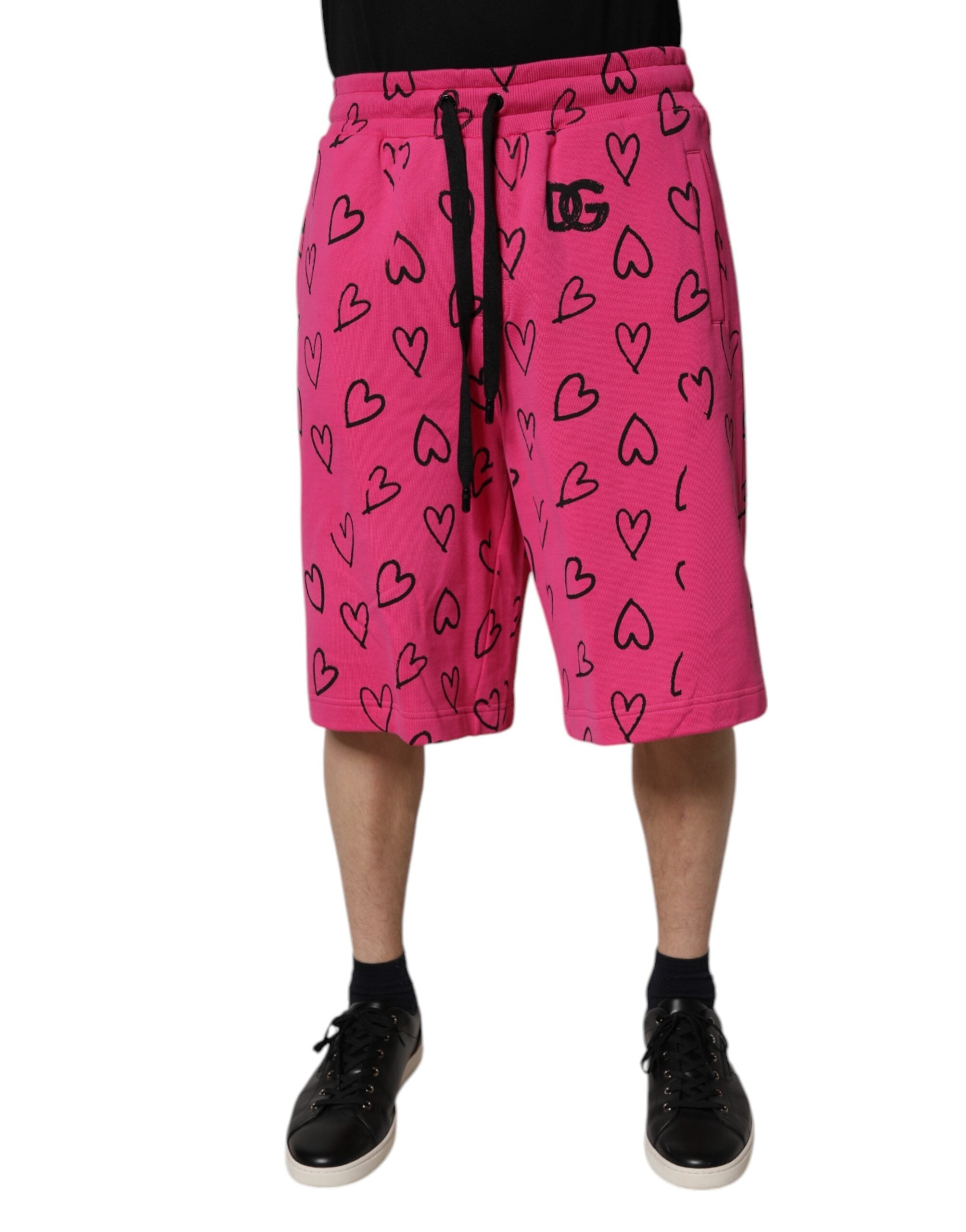 Dolce & Gabbana Pink Cotton Heart Print Bermuda Shorts LUNESCAPE