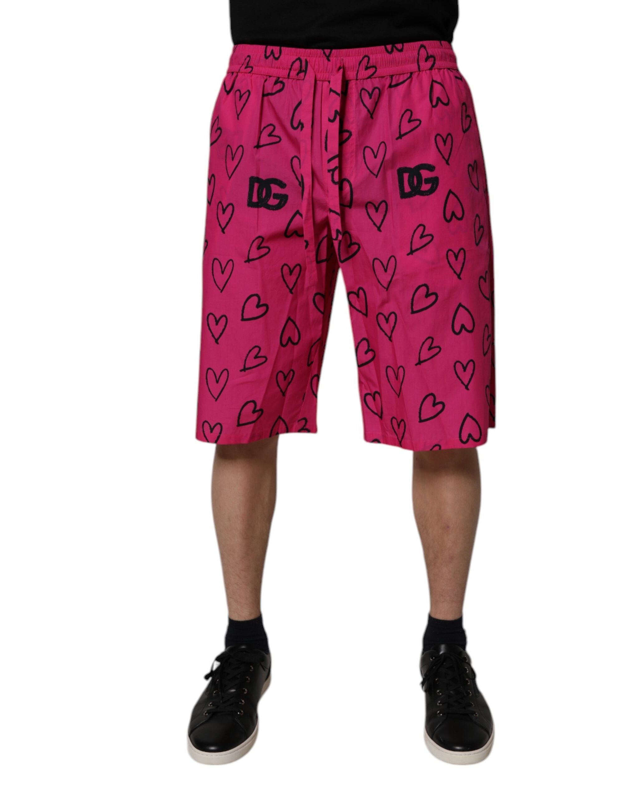 Dolce & Gabbana Pink Cotton Heart Print Bermuda Shorts LUNESCAPE