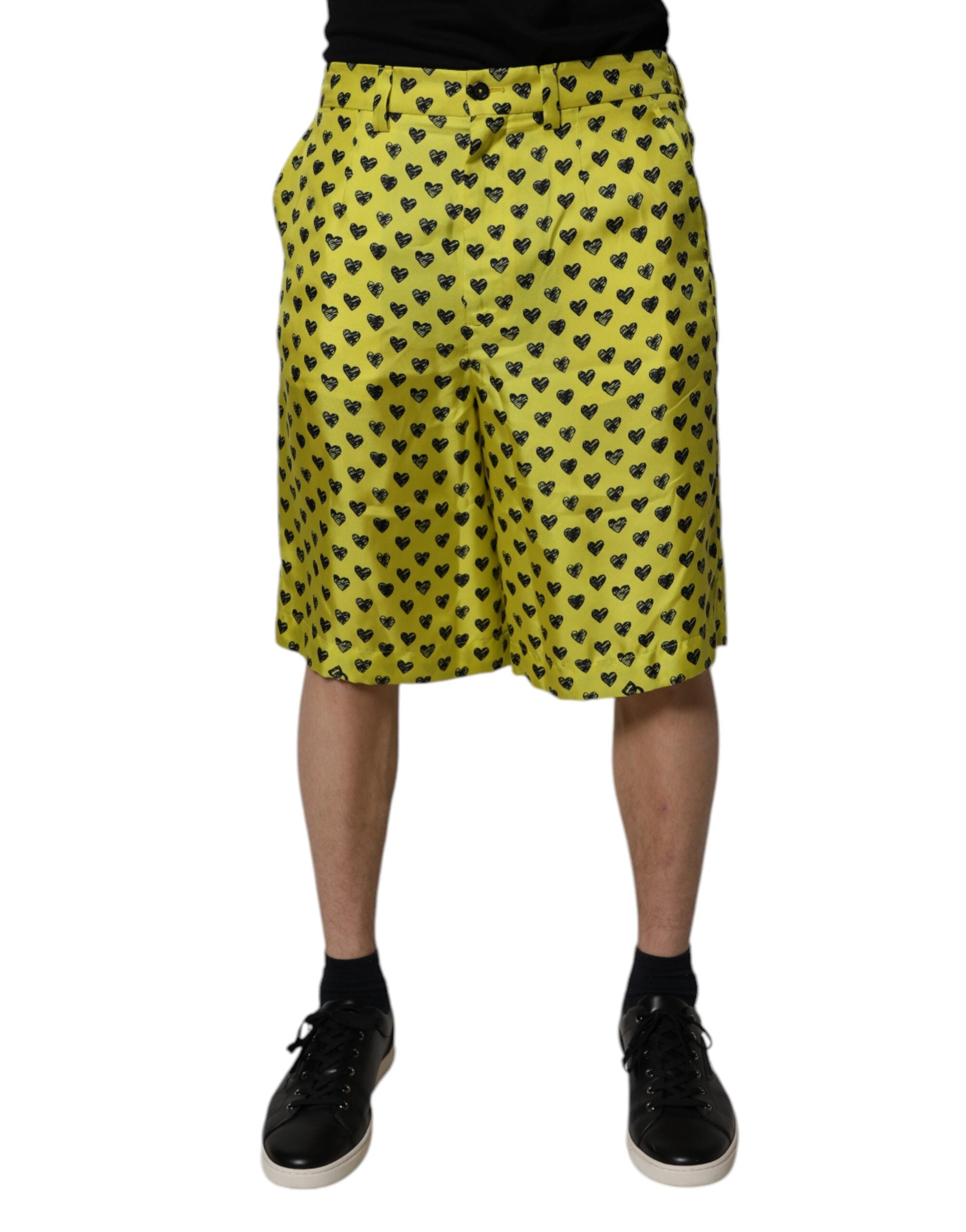 Dolce & Gabbana Green Silk Heart Print Bermuda Shorts LUNESCAPE