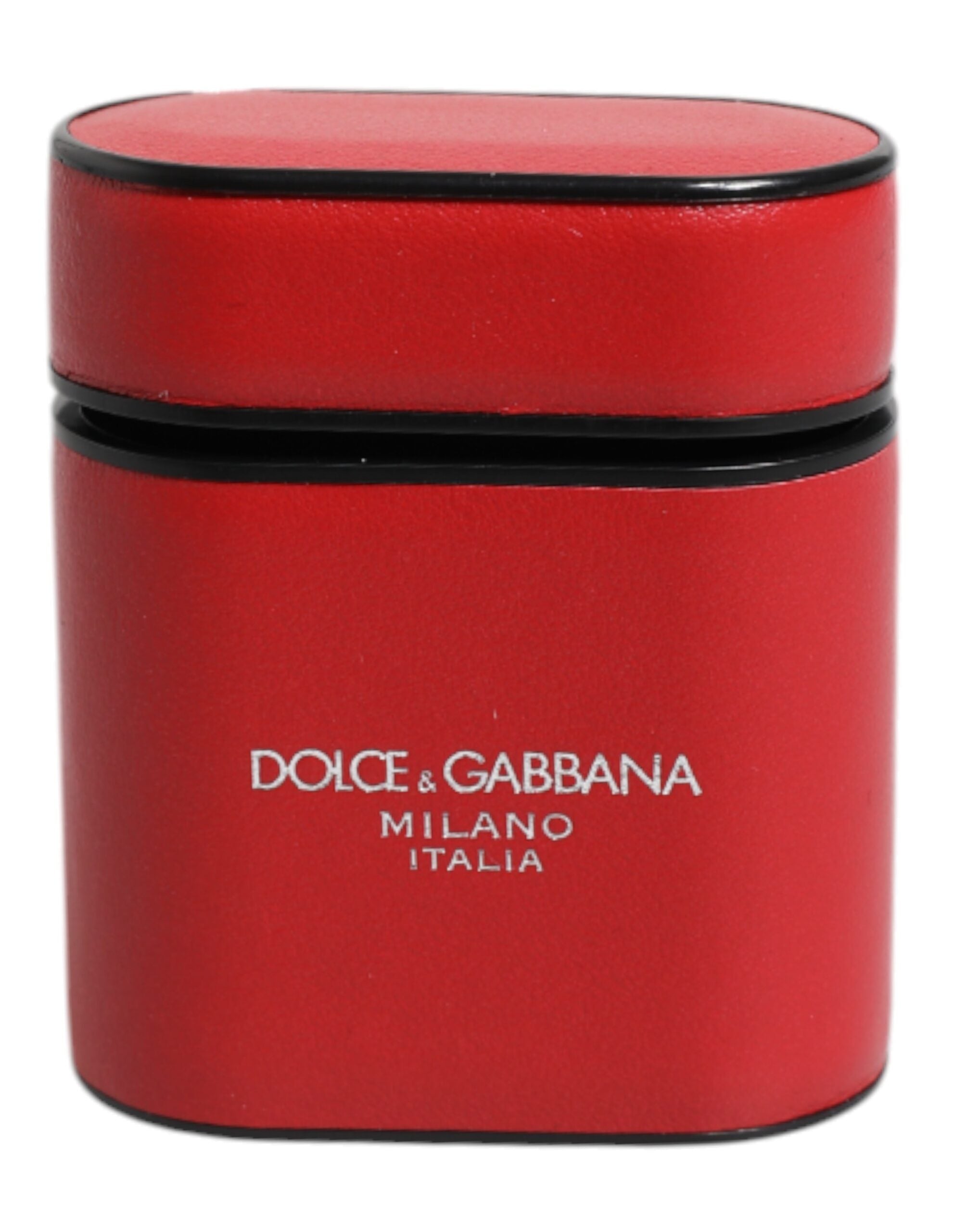 Dolce & Gabbana Red Calfskin Leather Logo Print Flip Holder Airpods Case LUNESCAPE