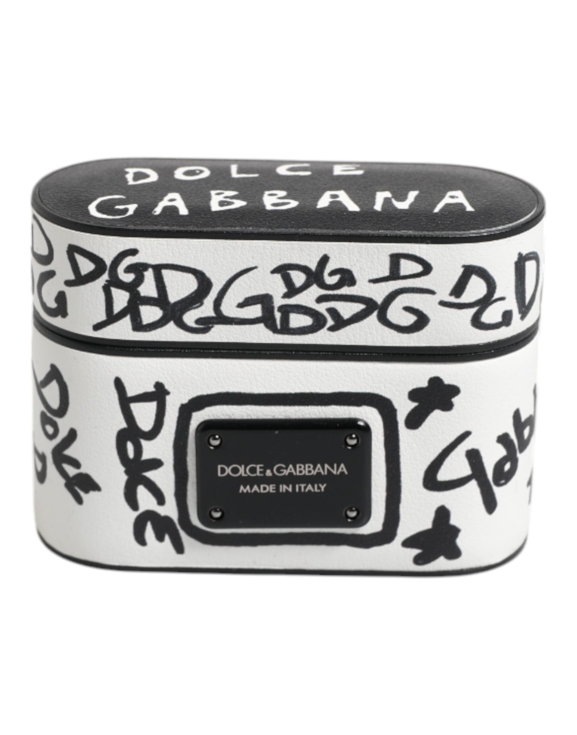 Dolce & Gabbana Black White Leather Scribble Embossed Logo Airpods Case LUNESCAPE