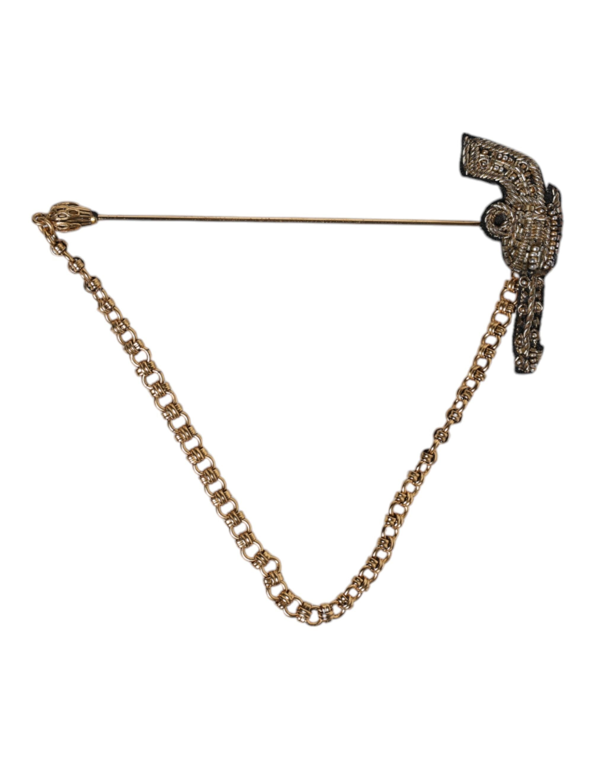 Dolce & Gabbana Black Gold Brass Copper Revolver Brooch Lapel Pin LUNESCAPE