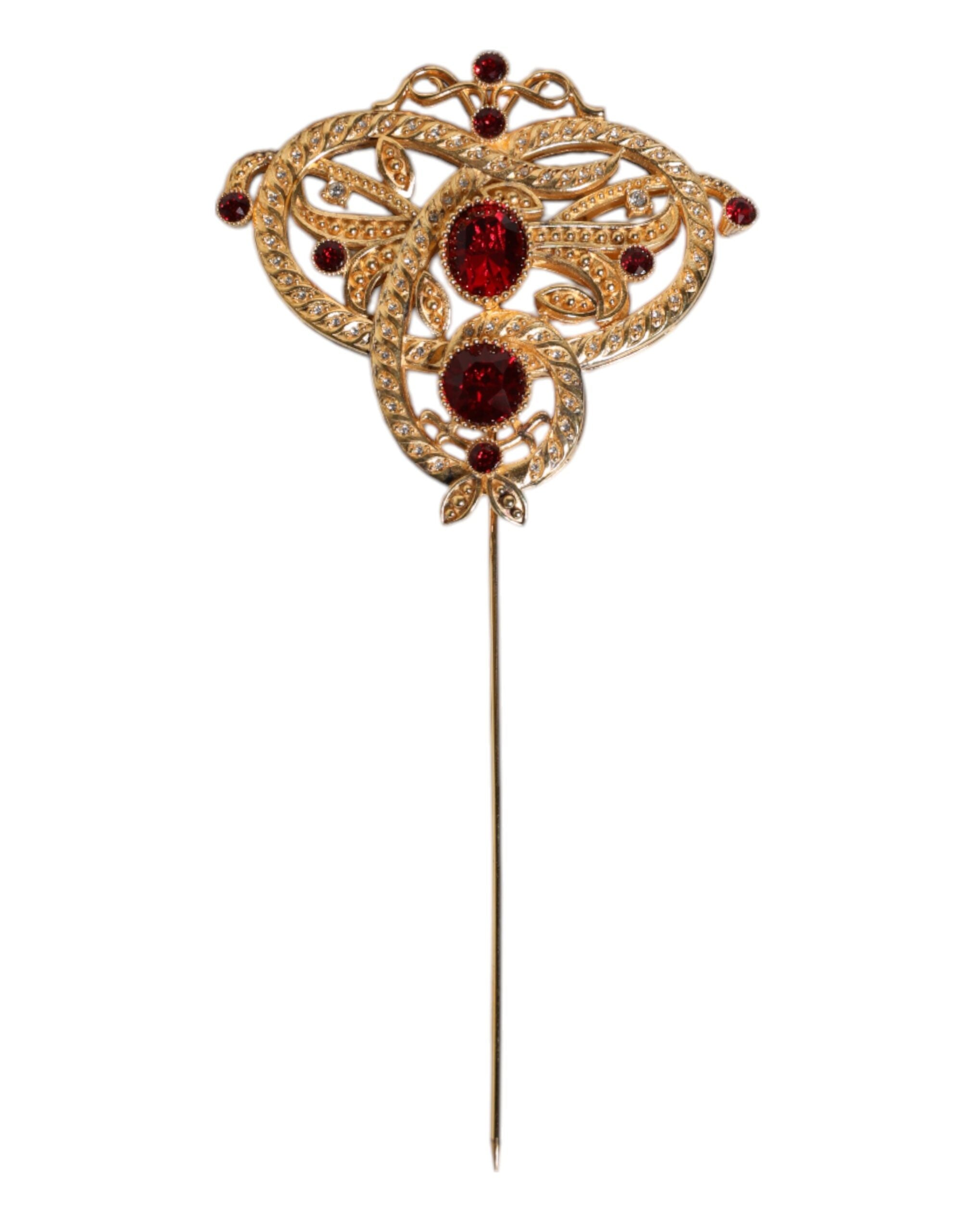 Dolce & Gabbana Gold Tone Red Crystal Embellish 925 Sterling Silver Pin LUNESCAPE