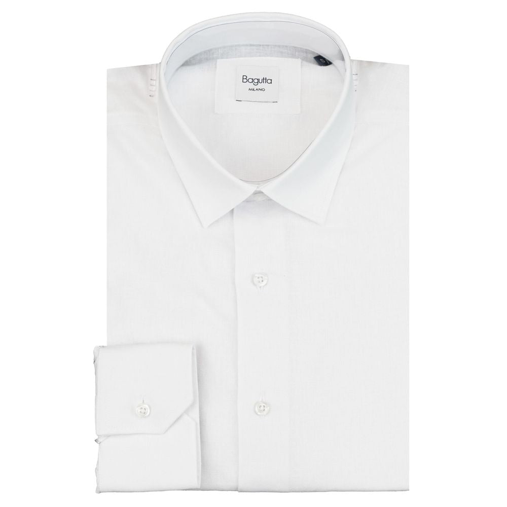 Bagutta White Linen Men Shirt LUNESCAPE