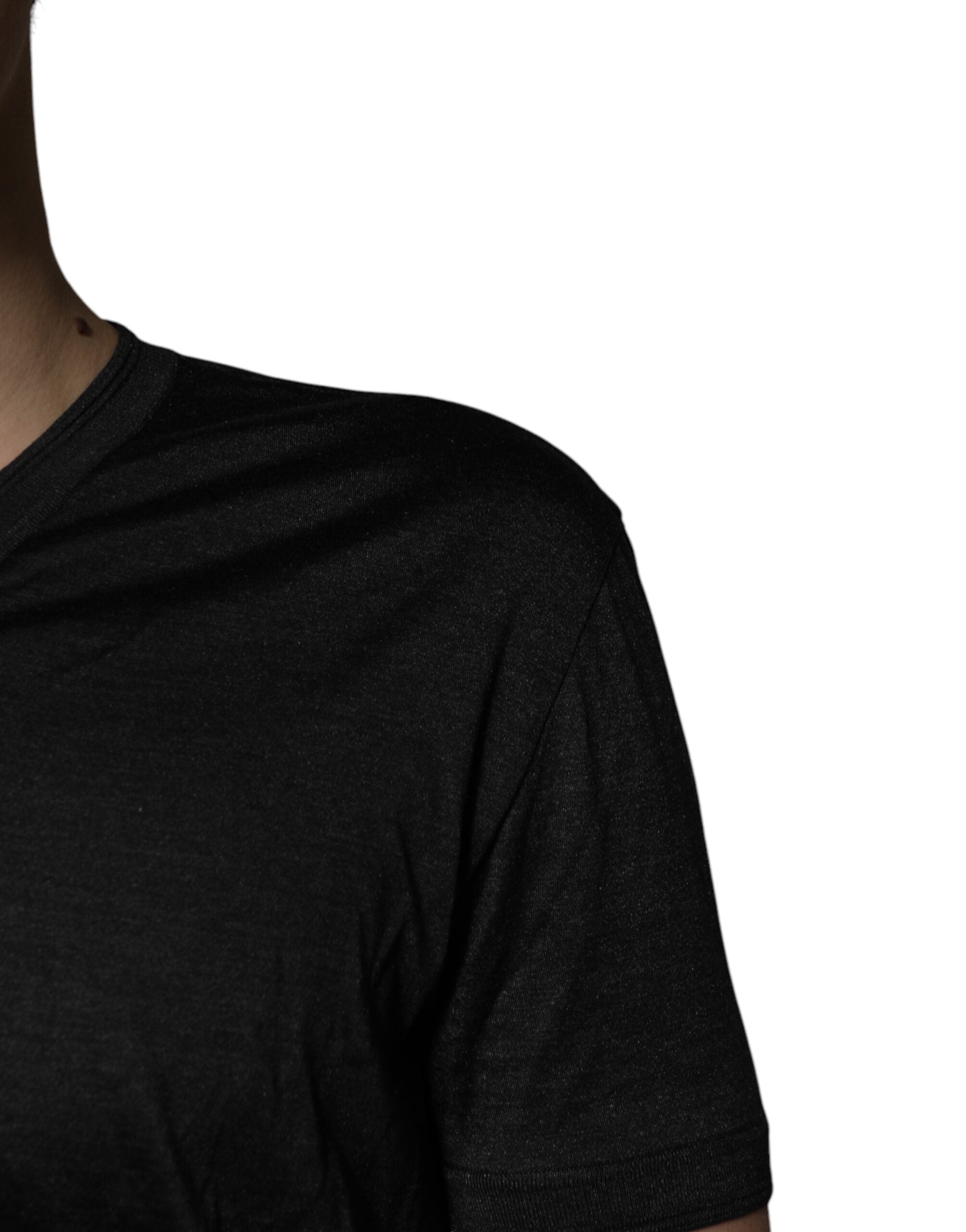 Dolce & Gabbana Dark Gray Silk V-neck Short Sleeves T-shirt