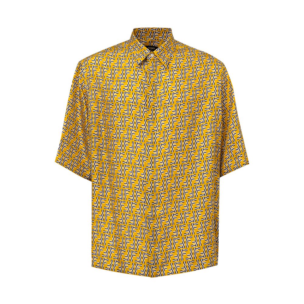 Fendi Yellow Silk Short Sleeve Bowling Shirt