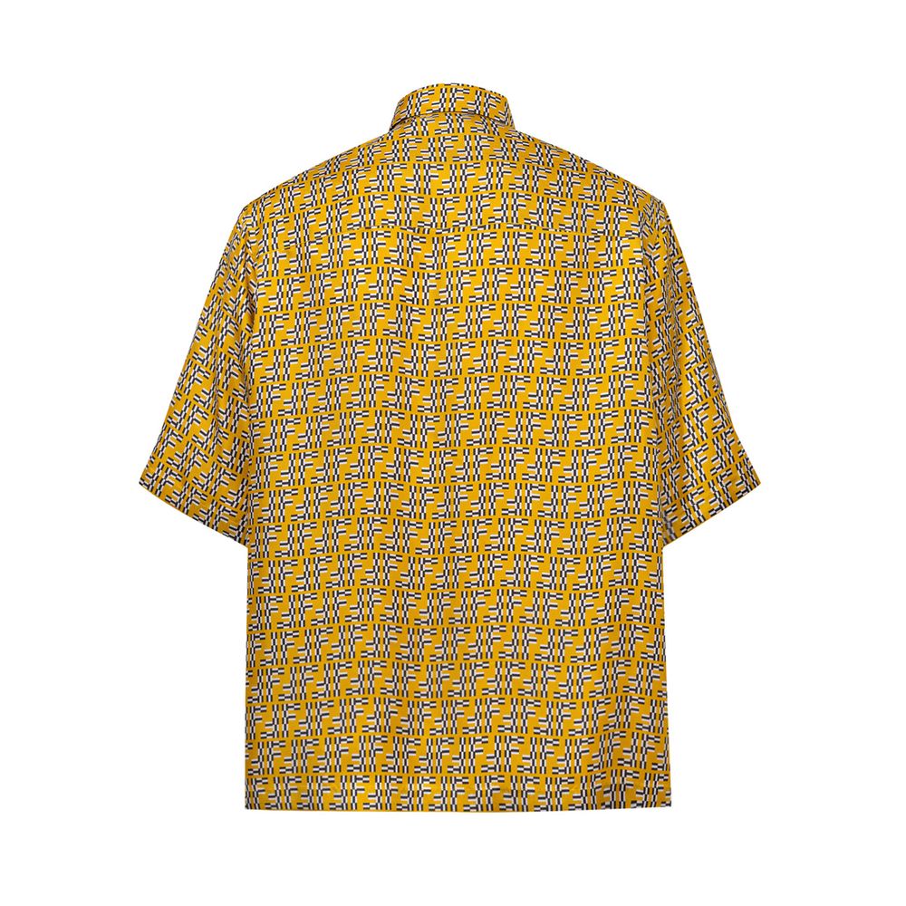 Fendi Yellow Silk Short Sleeve Bowling Shirt