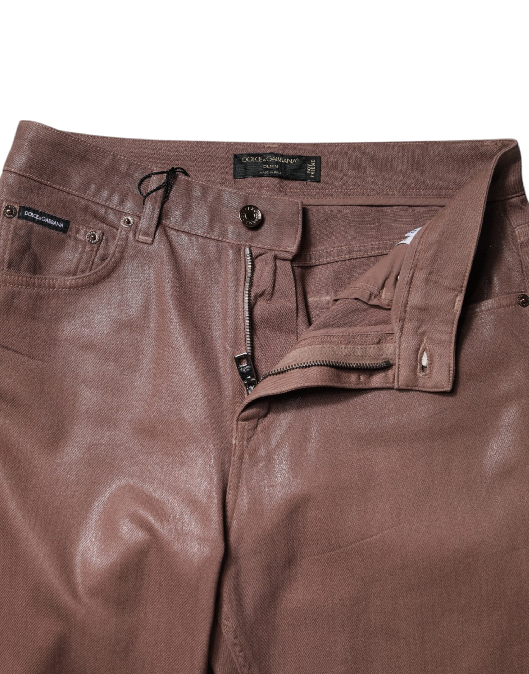 Dolce & Gabbana Brown Cotton High Waist Tapered Denim Jeans