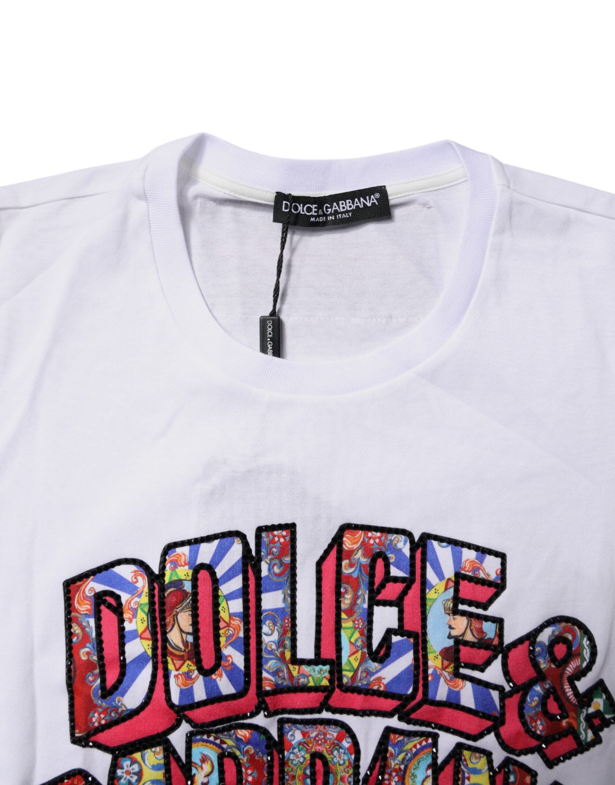 Dolce & Gabbana White Cotton Logo Print Round Neck T-shirt
