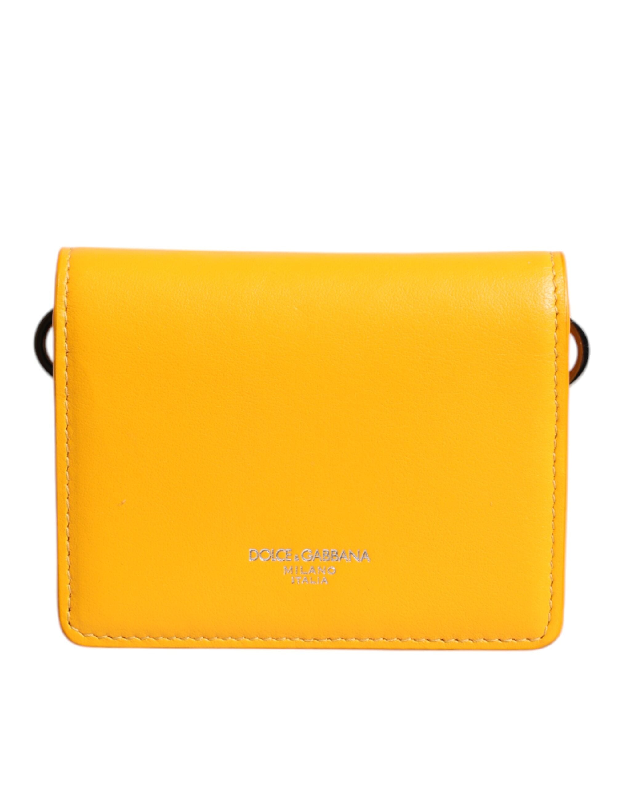 Dolce & Gabbana Yellow Leather Bifold Card Holder Crossbody Bag LUNESCAPE