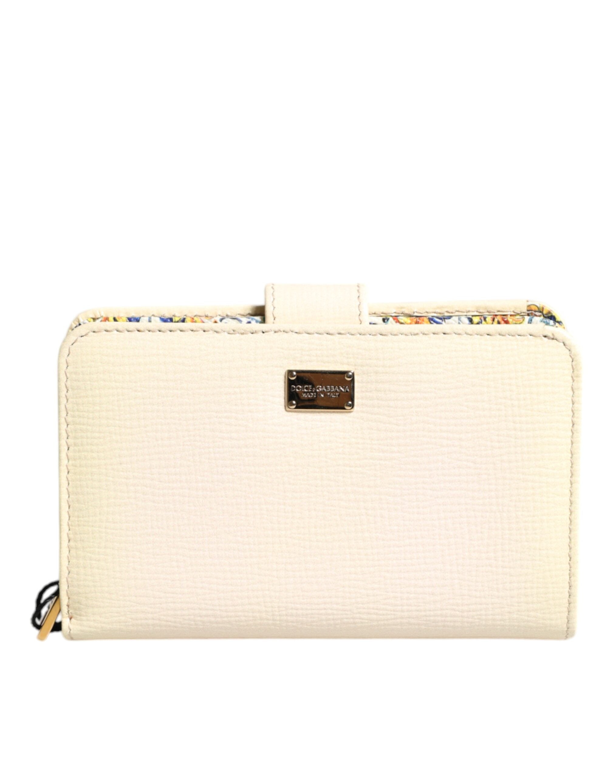Dolce & Gabbana Ivory Calf Leather Compact Logo Plaque Card Holder Wallet LUNESCAPE